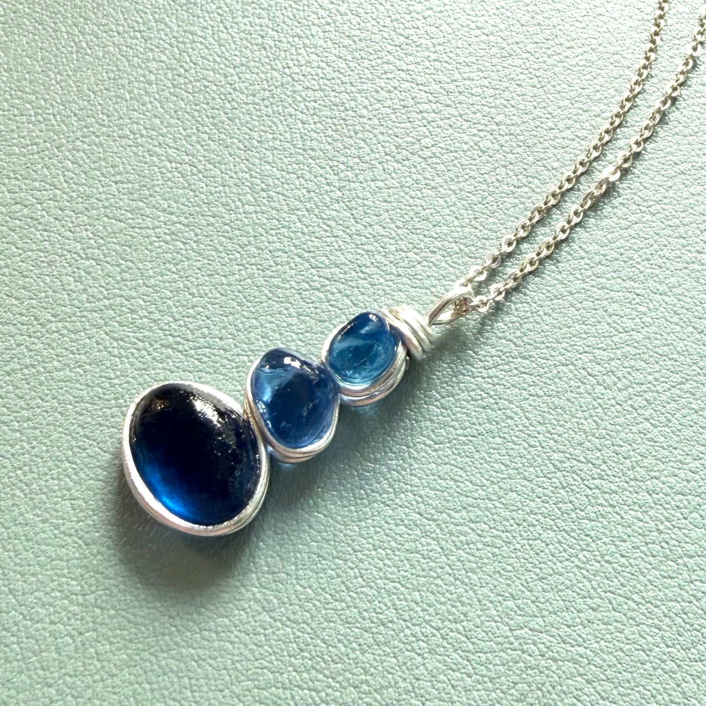 Blue Three Piece Seaham Sea Glass Pendant