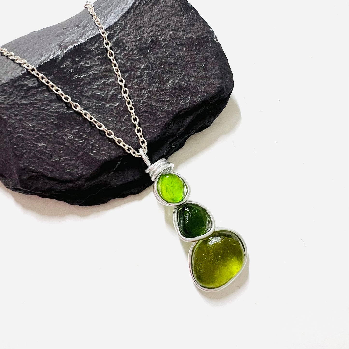 Bright Green Seaham Sea Glass Heart Pendant