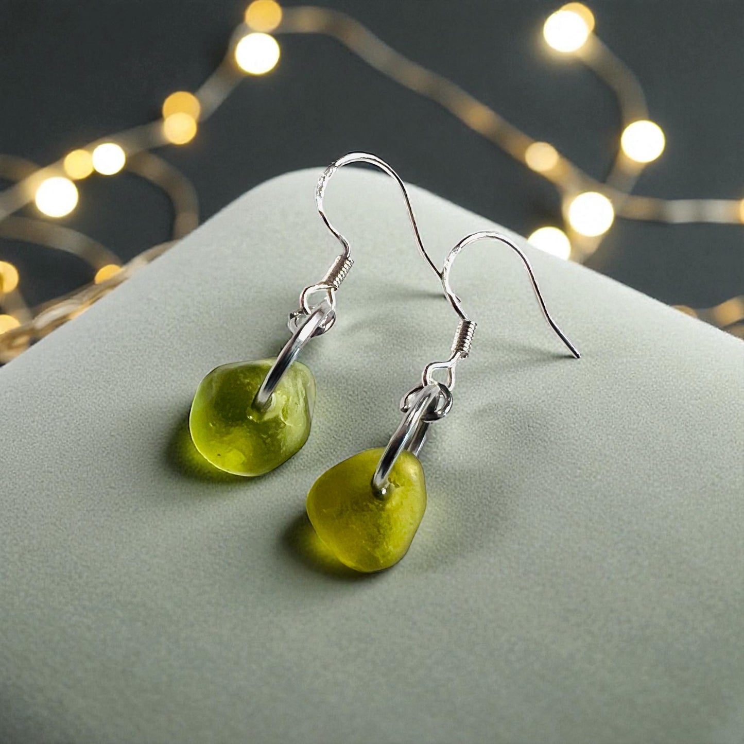 Lime Green Dangly Seaham Sea Glass Earrings