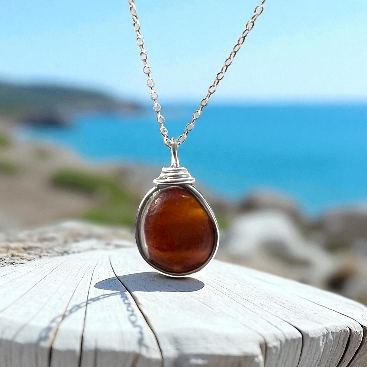 Brown Seaham Sea Glass Jewellery Set