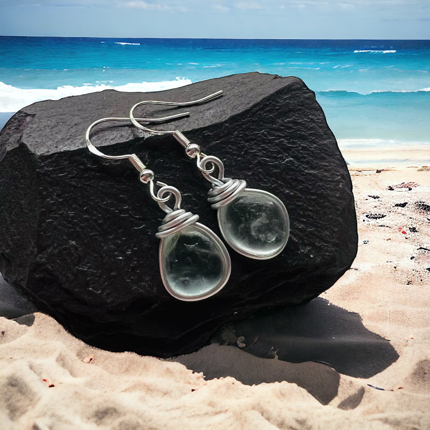 Aqua Sea Foam Seaham Sea Glass Earrings On Sterling Silver Hooks