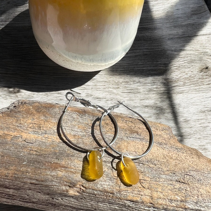 Yellow Seaham Sea Glass Hoop Earrings