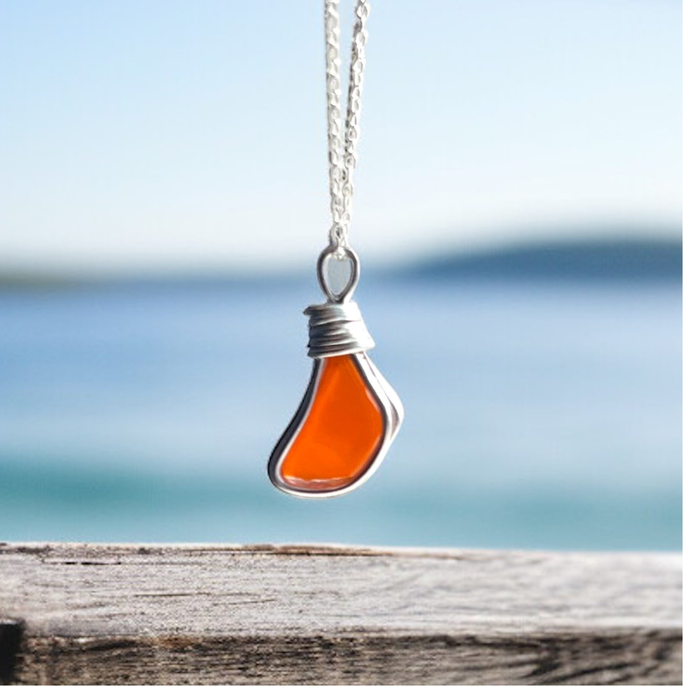 Very Rare Orange Seaham Sea Glass Pendant