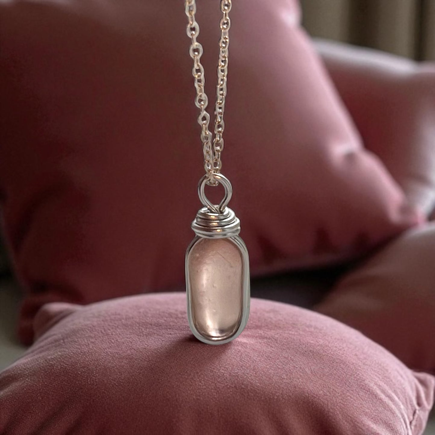 Rare Peachy Pink Sea Glass Pendant
