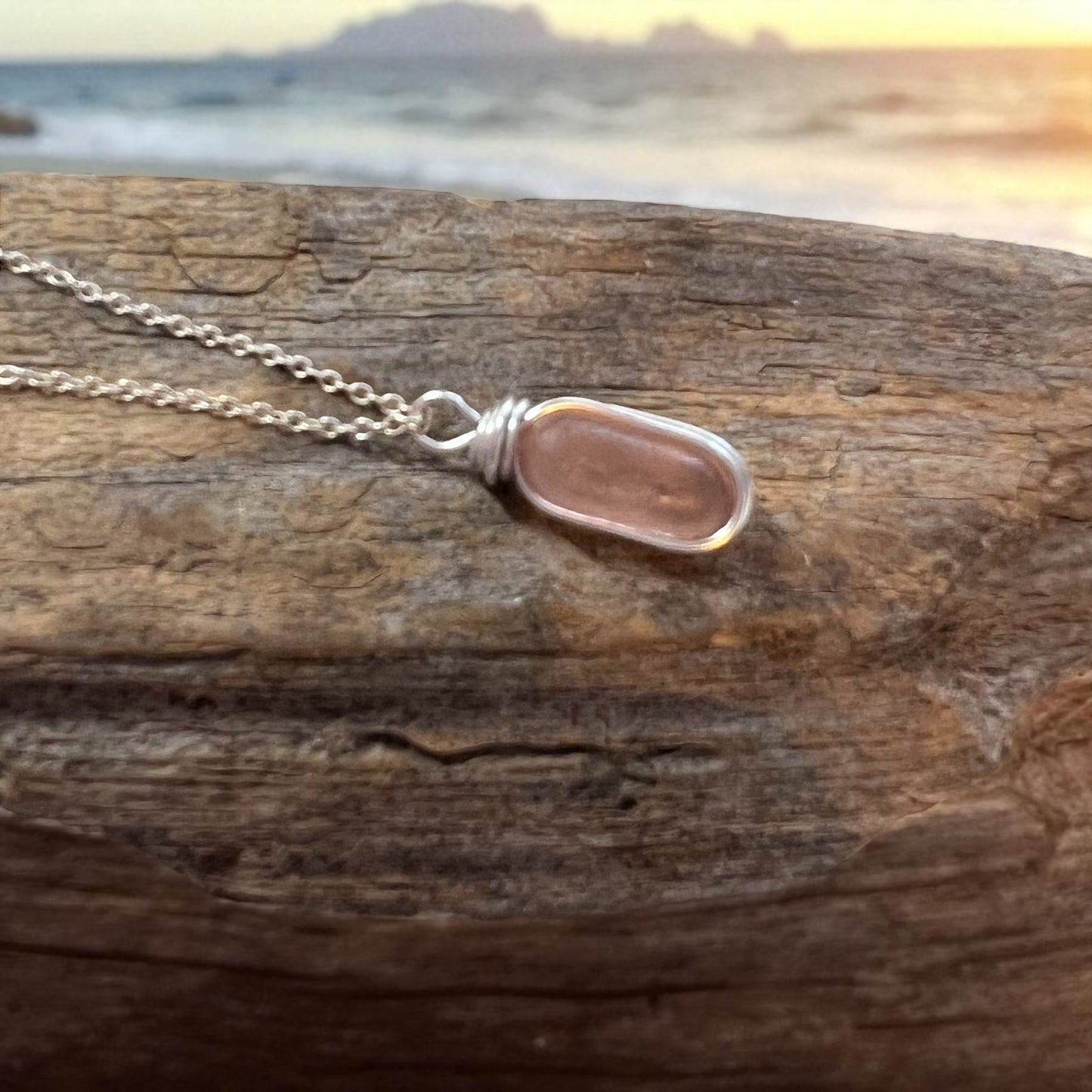 Rare Peachy Pink Sea Glass Pendant