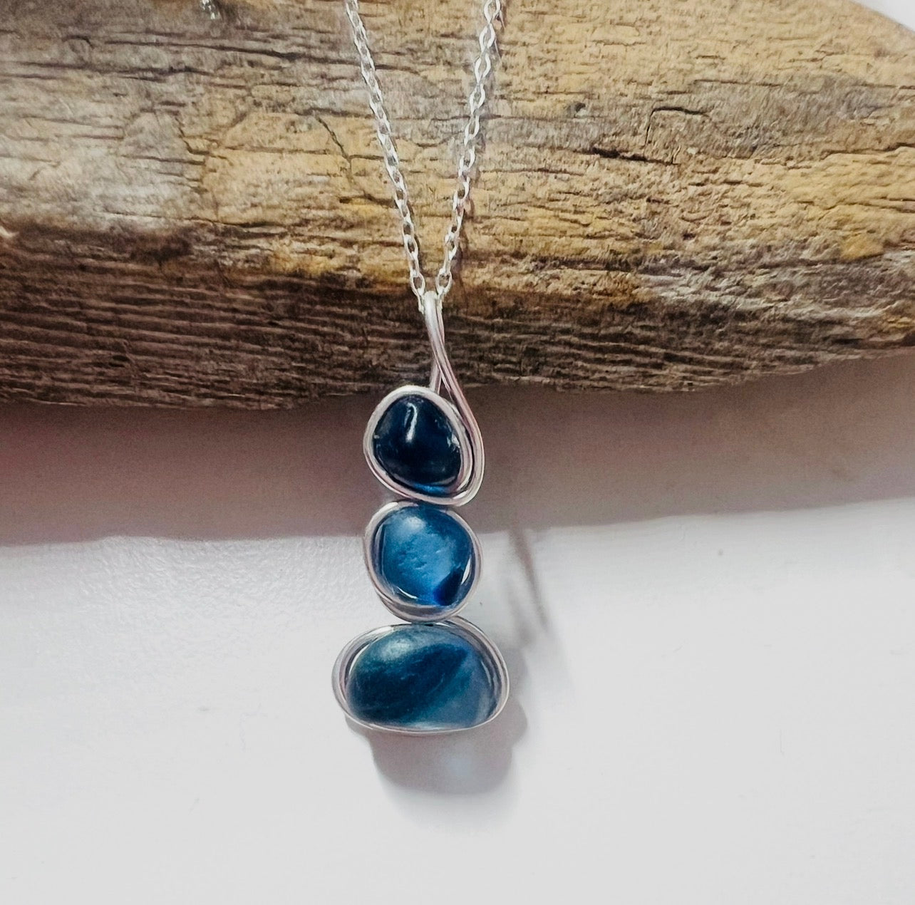 Blue Three Piece Seaham Sea Glass Pendant