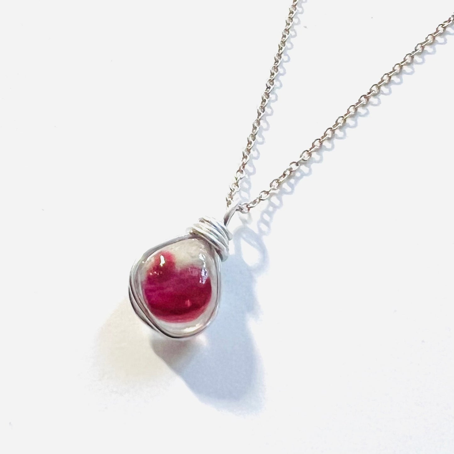 Rare White & Red Seaham Sea Glass Multi Pendant