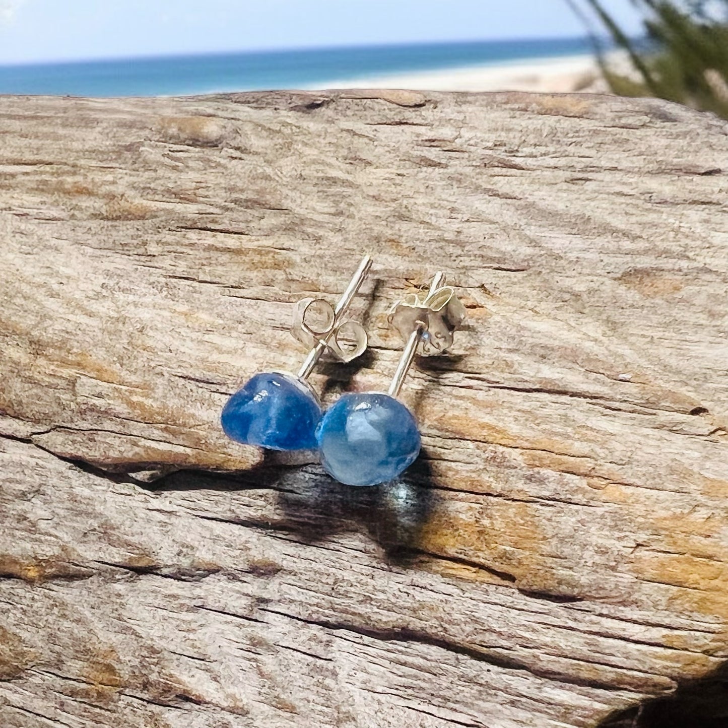Blue Seaham Sea Glass Stud Earrings