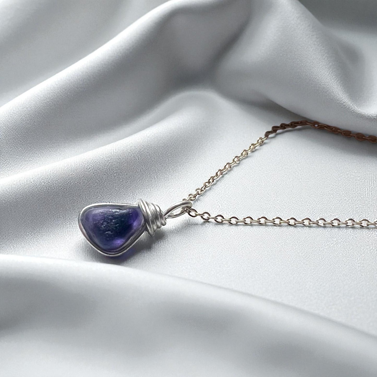 Rare Indigo Purple Small Seaham Sea Glass Multi Pendant .