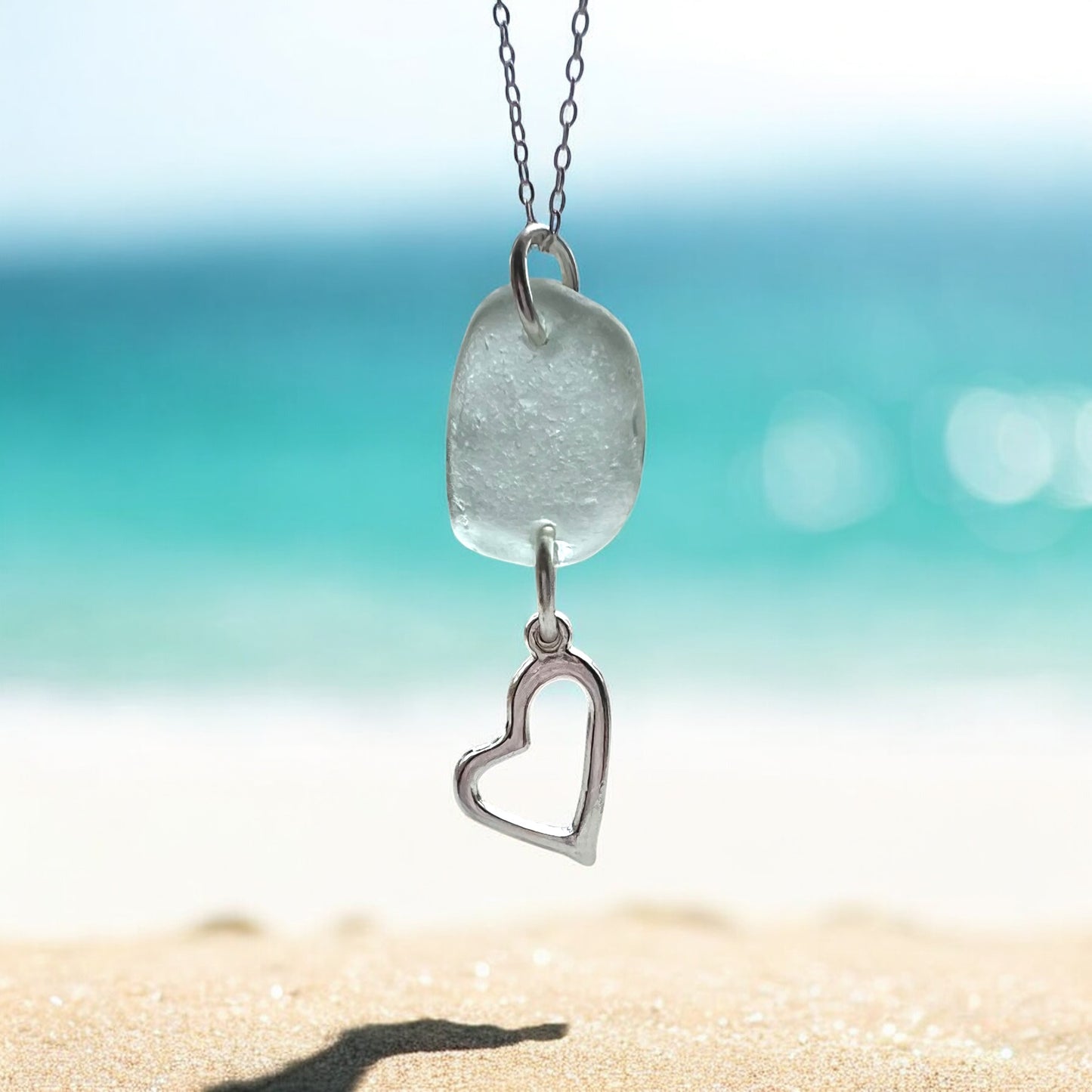 Cornish Sea Glass & Heart Charm Pendant
