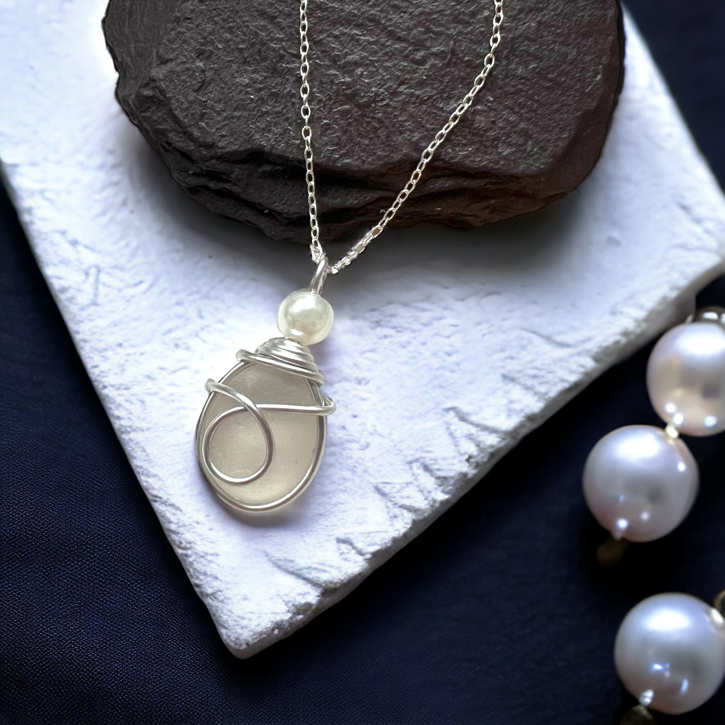 White Devon Sea Glass Pendant