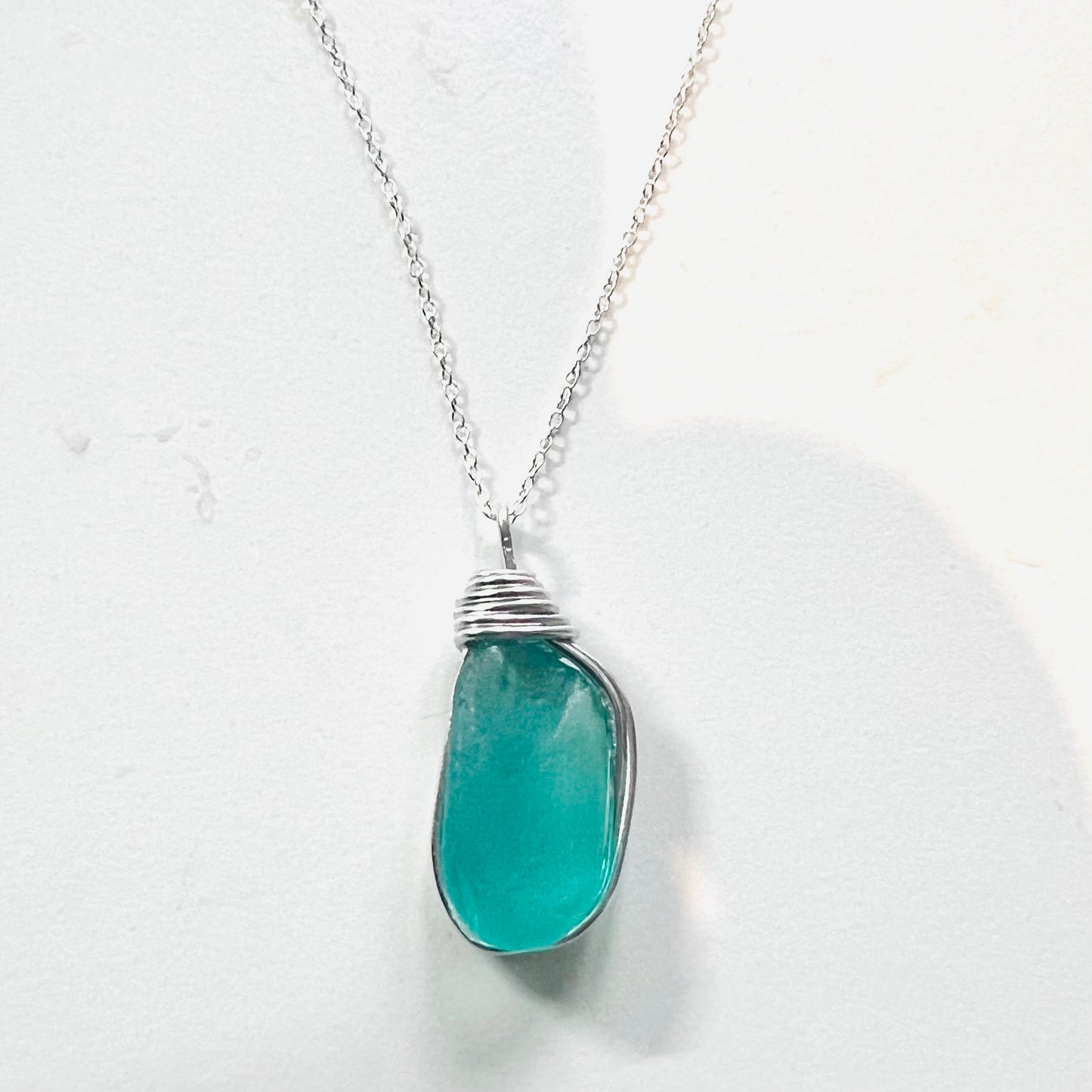 Large Bright Aqua Kent Sea Glass Pendant