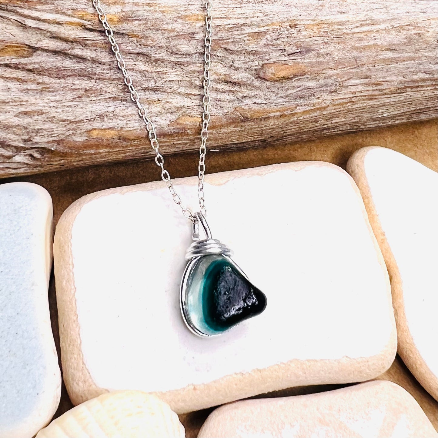 Turquoise Seaham Sea Glass Multi Pendant