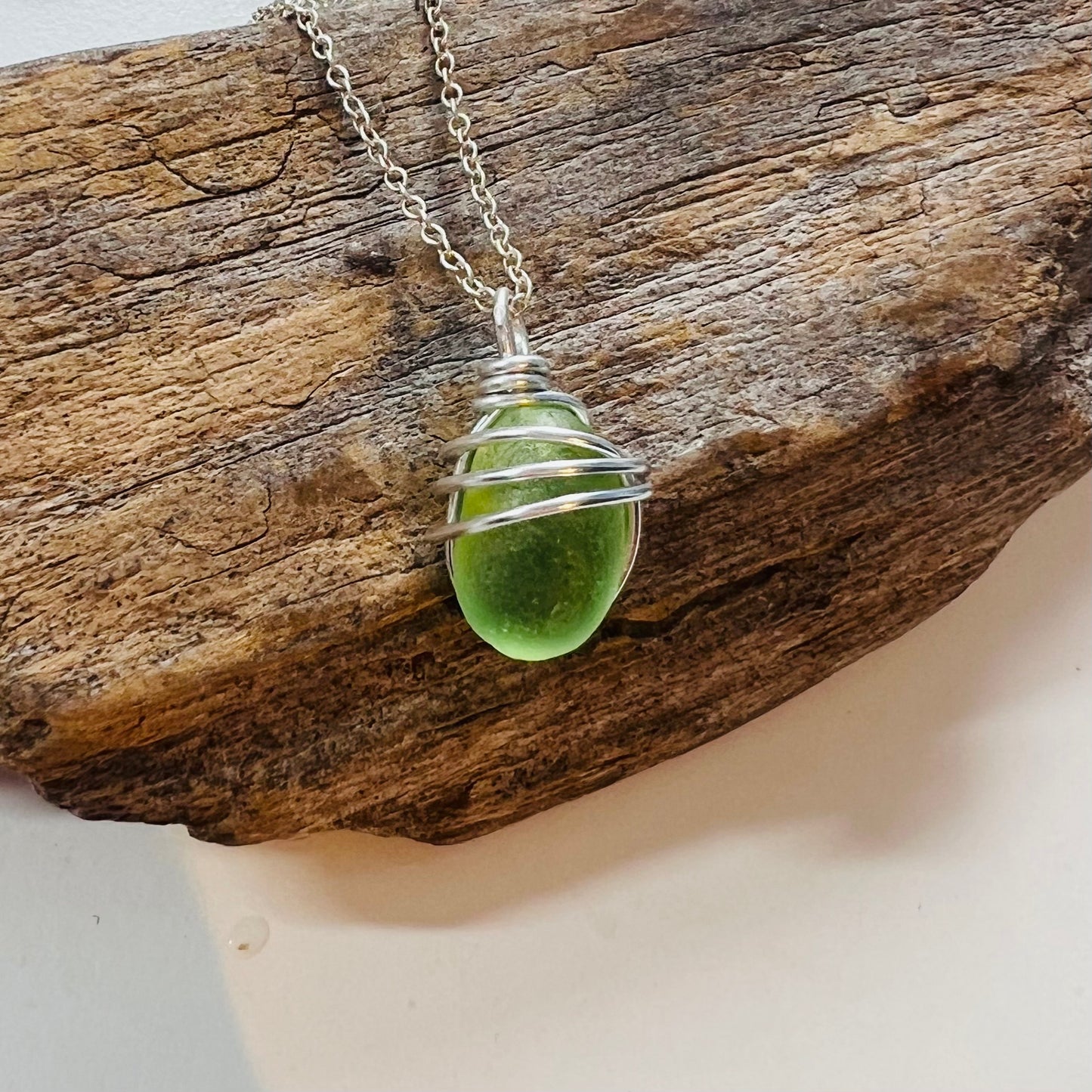 Very Rare Neon Green Seaham Sea Glass Pendant