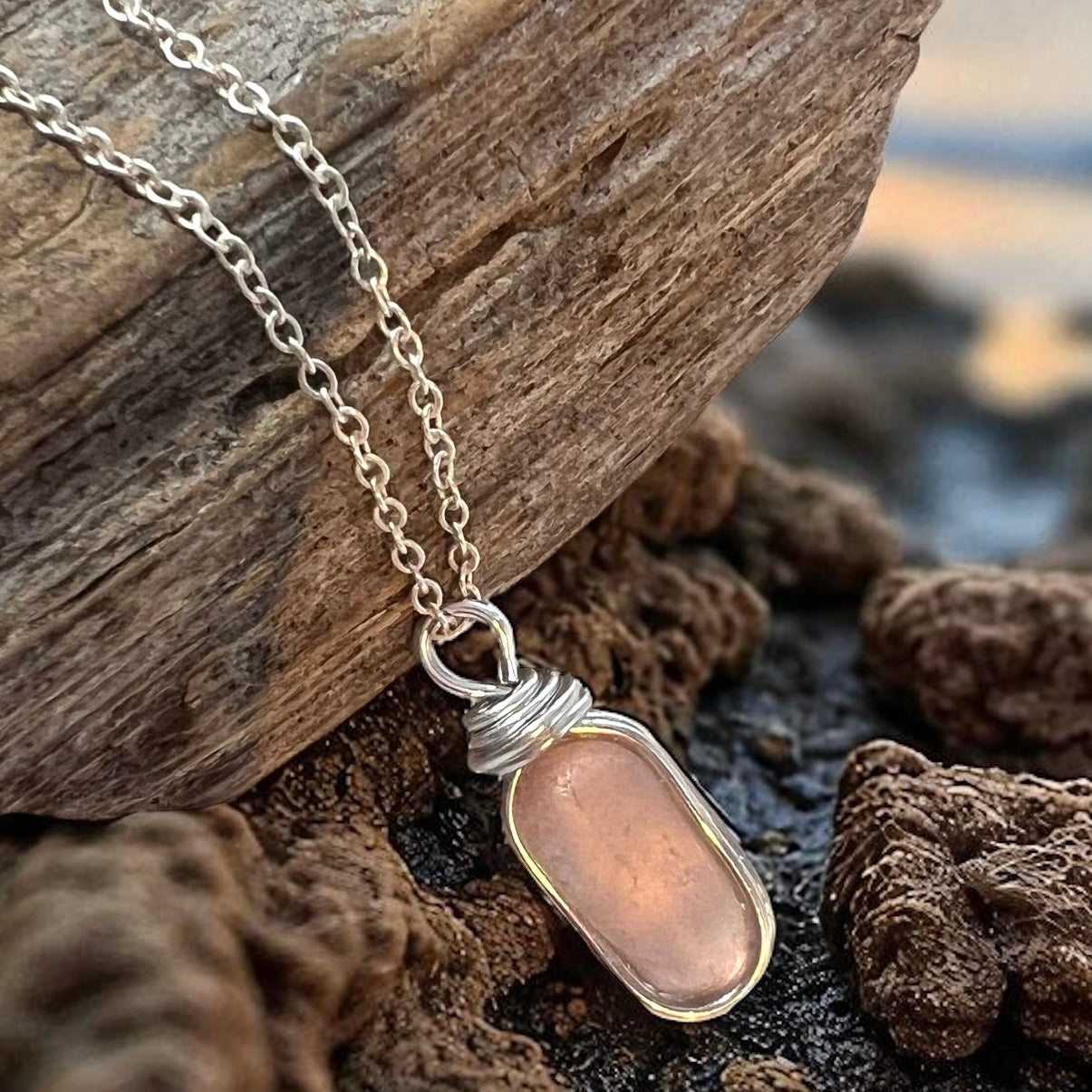 Rare Peachy Pink Sea Glass Pendant