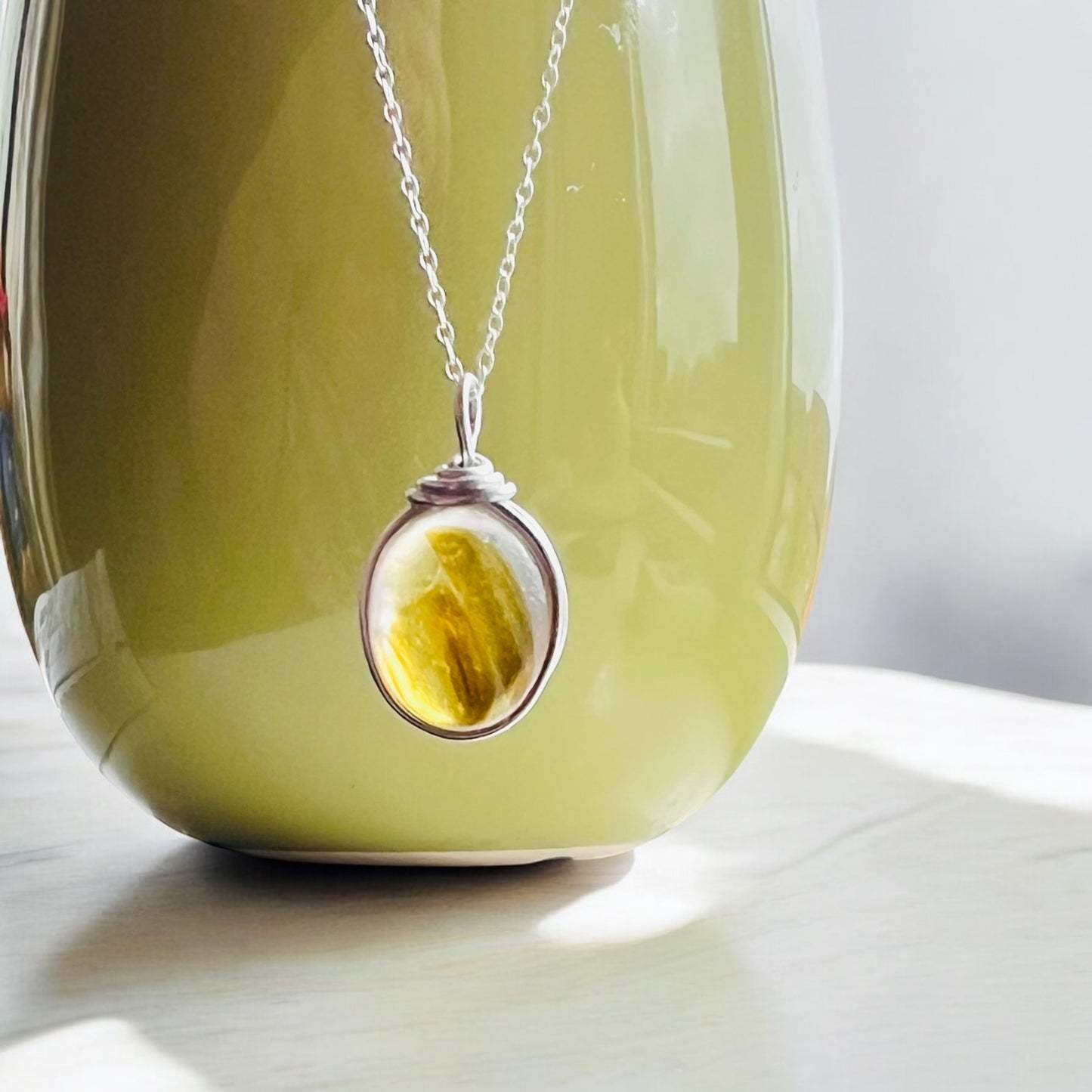 Rare Large Yellow Multi Tone Seaham Sea Glass Pendant