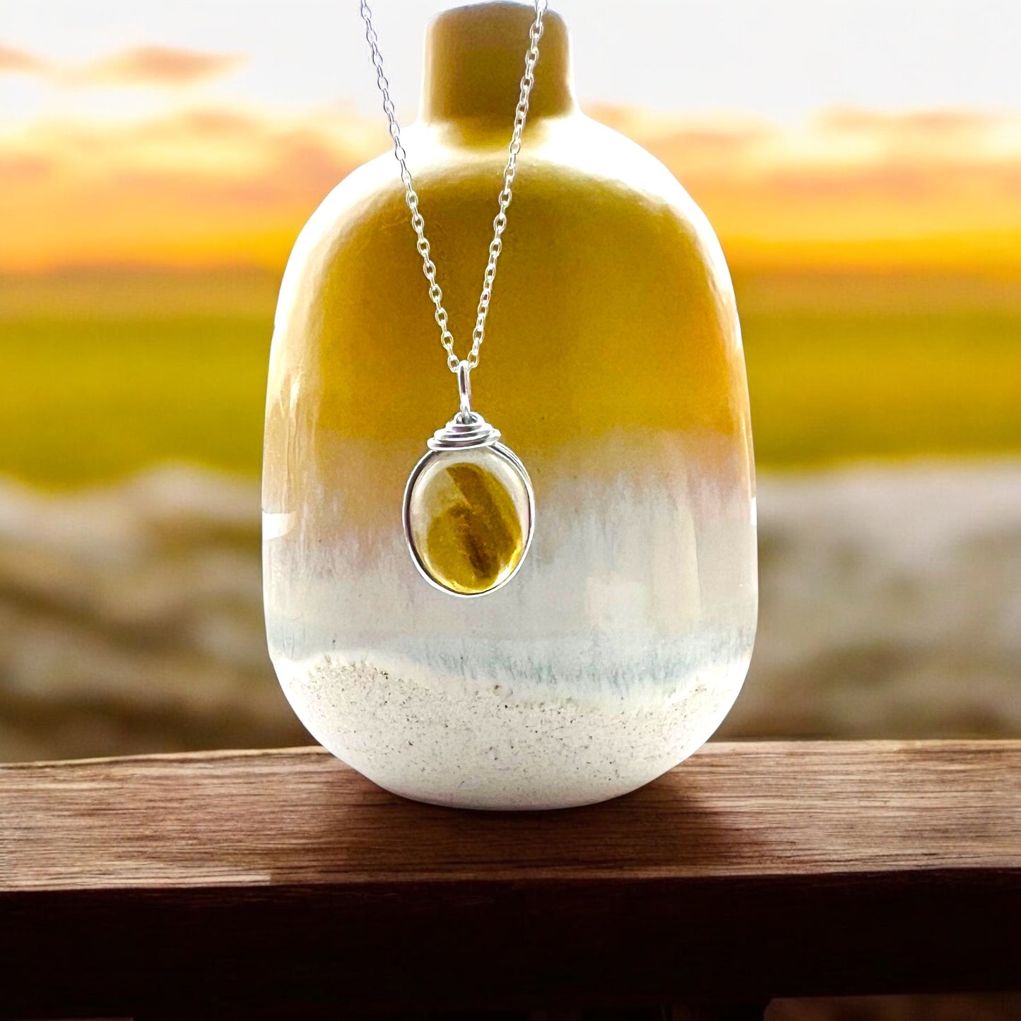Rare Large Yellow Multi Tone Seaham Sea Glass Pendant