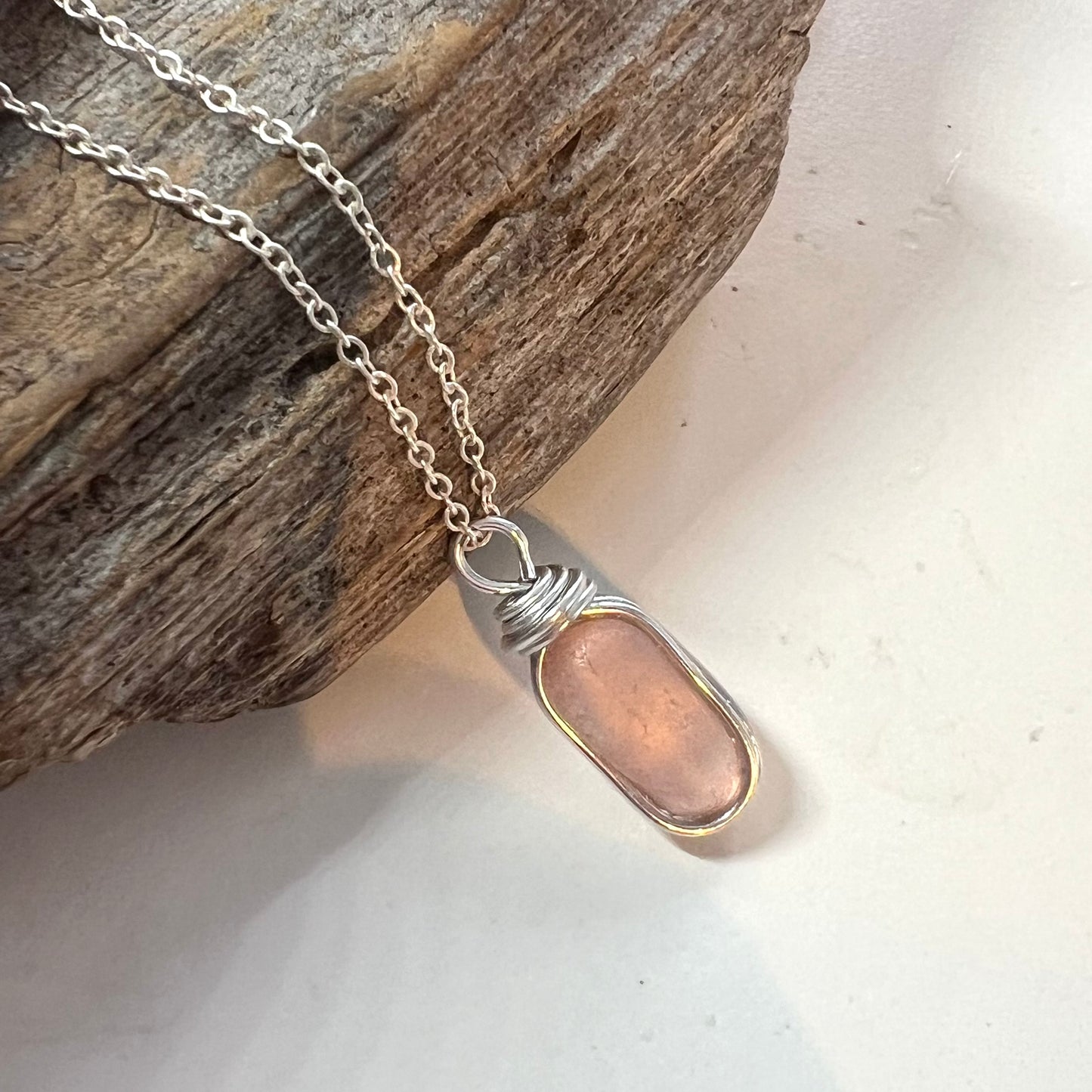 Rare Peachy Pink Sea Glass Pendant