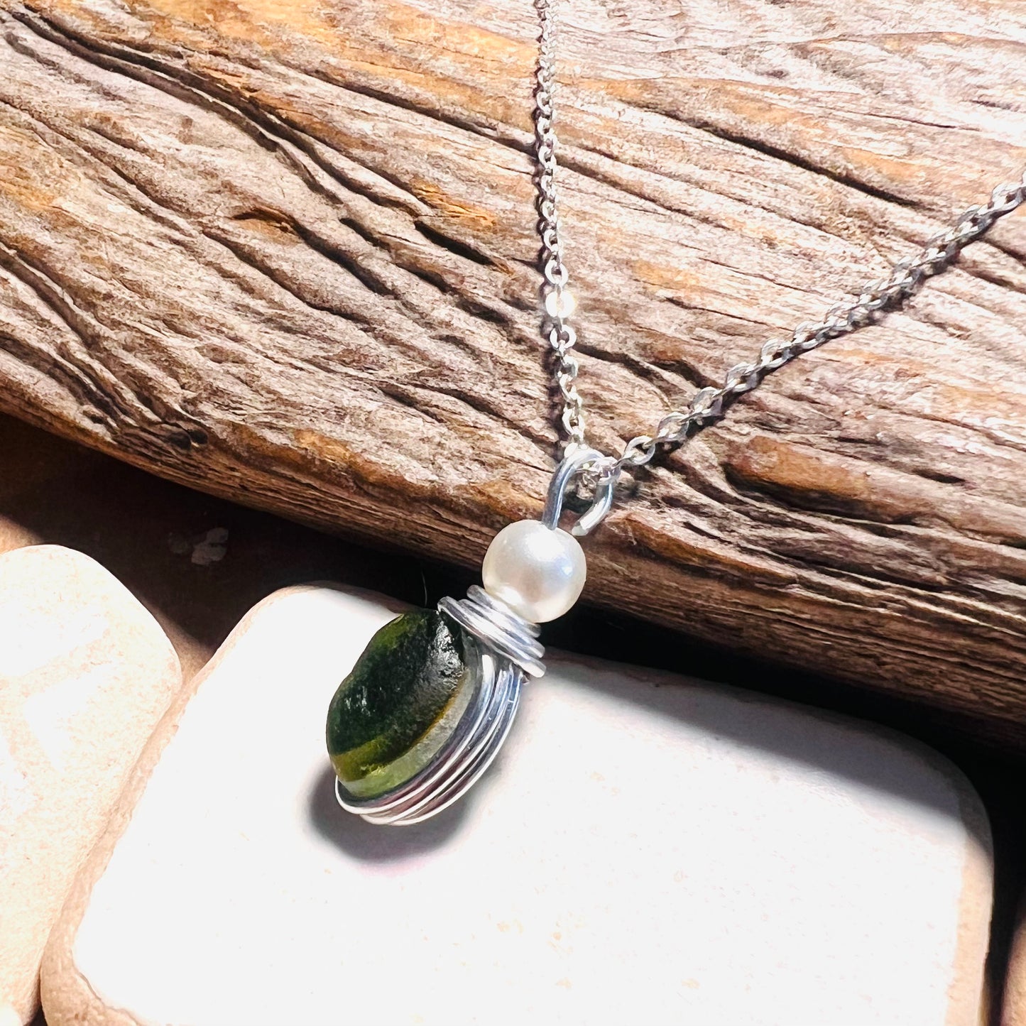 Green Seaham Sea Glass Multi Pendant