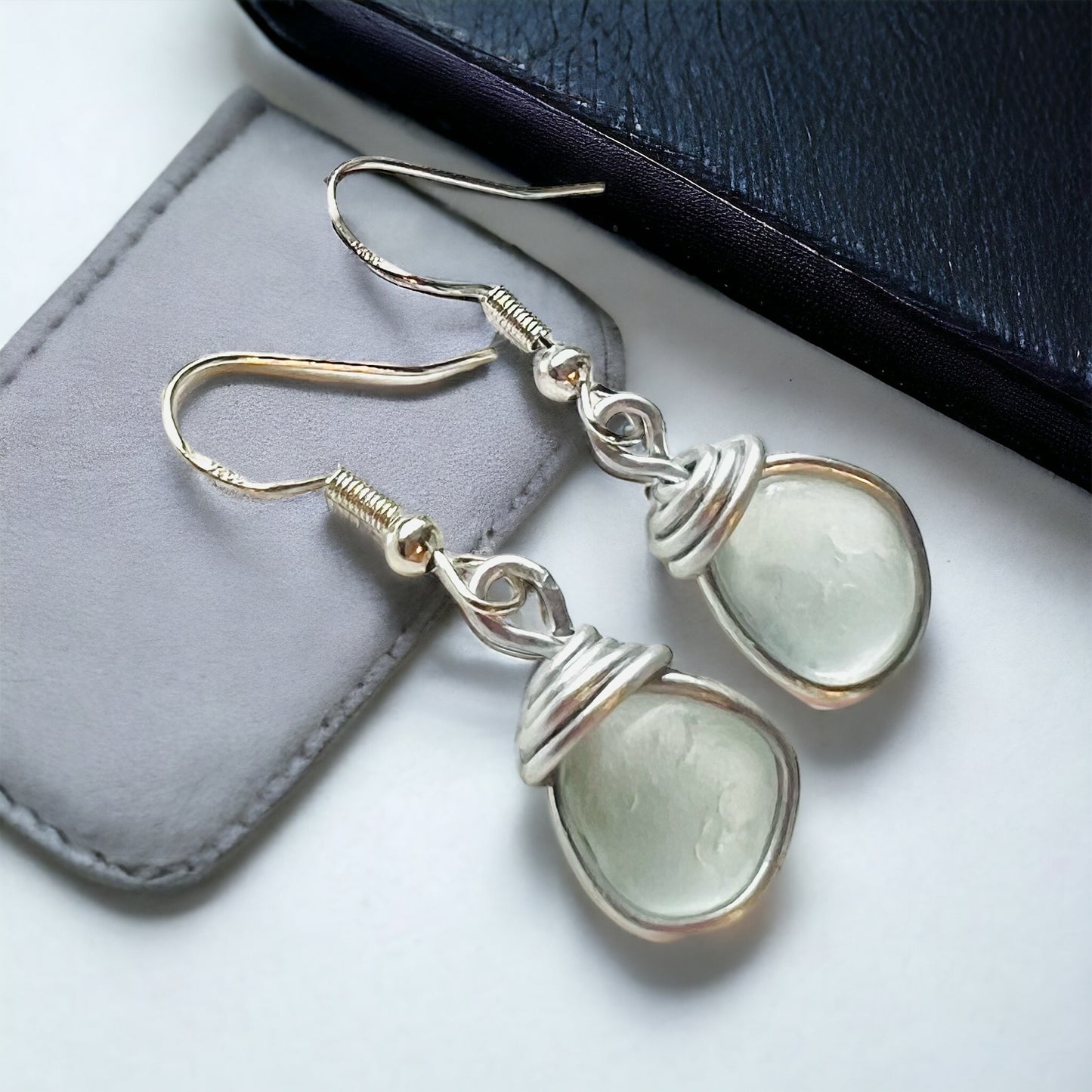 White Seaham Sea Glass Drop Earrings