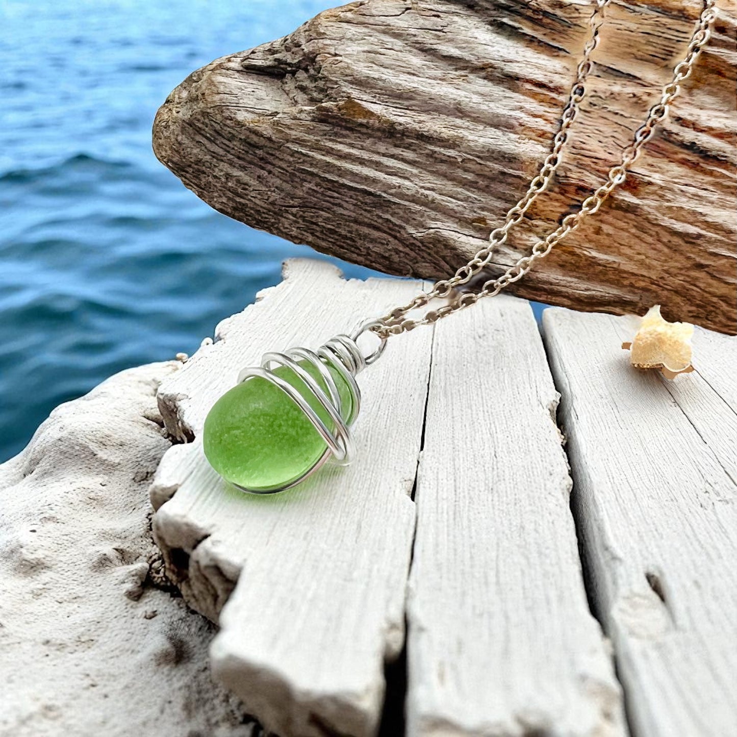 Very Rare Neon Green Seaham Sea Glass Pendant