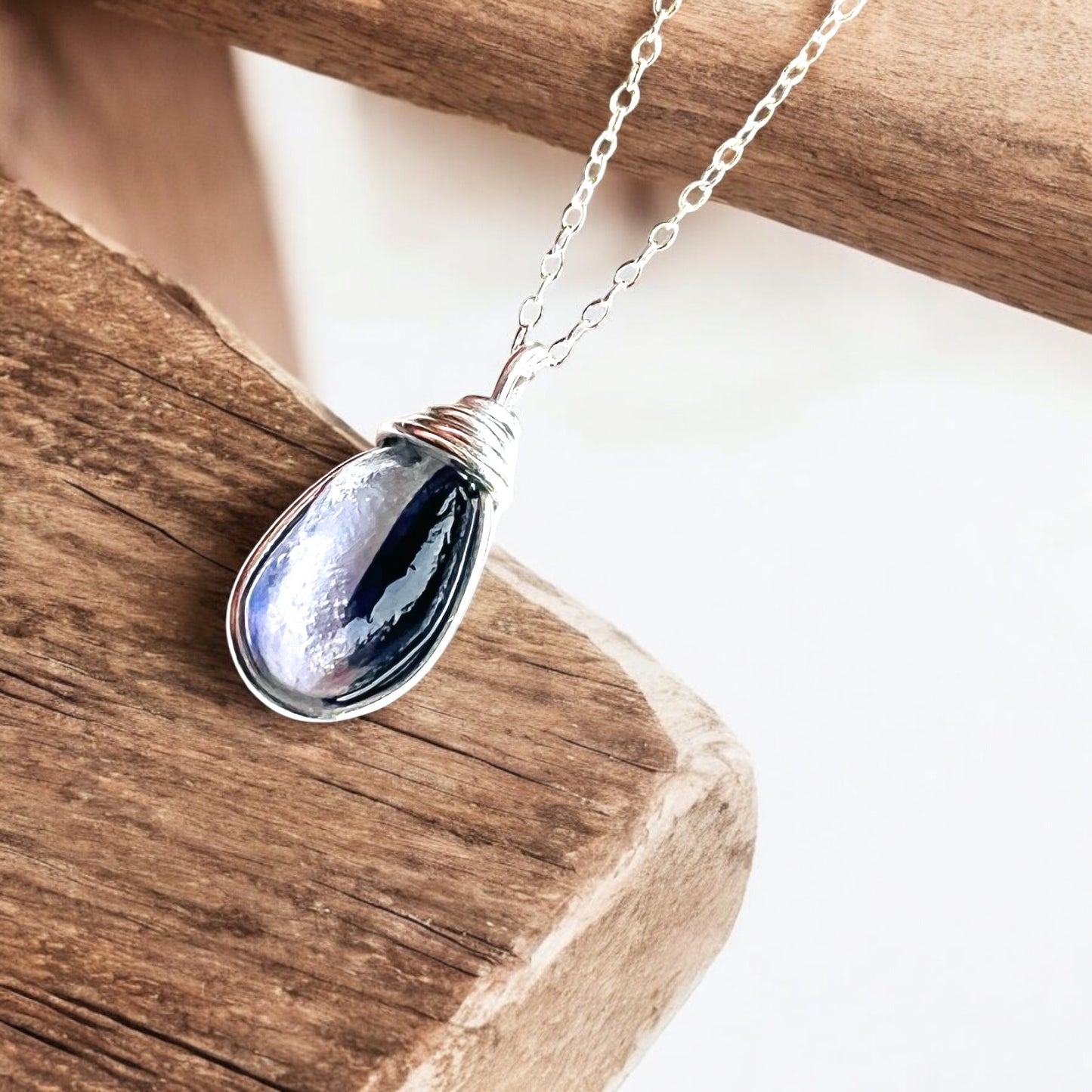 Indigo Purple and White Seaham Sea Glass Multi Pendant