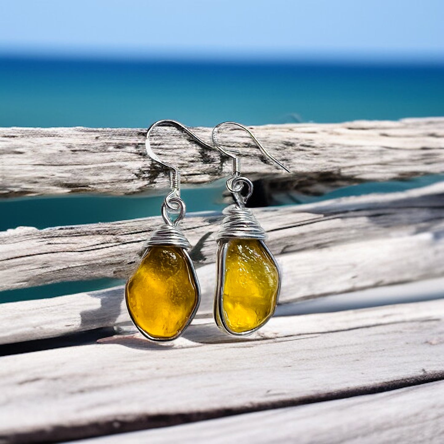 Yellow Canary Island Sea Glass Earrings
