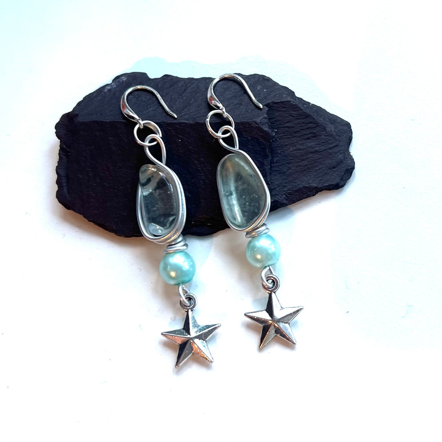 Sea Glass & Star Long Drop Earrings