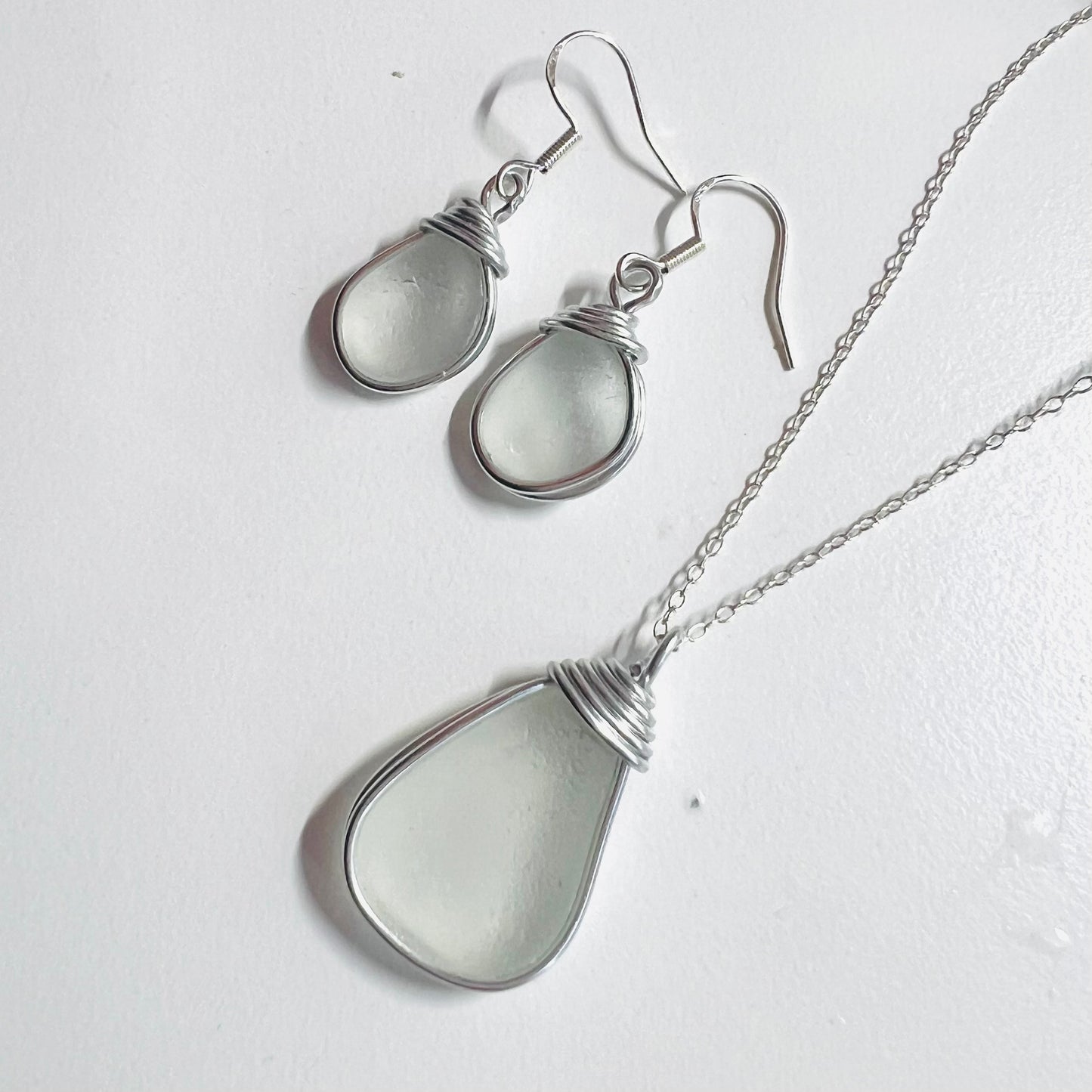 Frosty White Seaham Sea Glass Jewellery Set