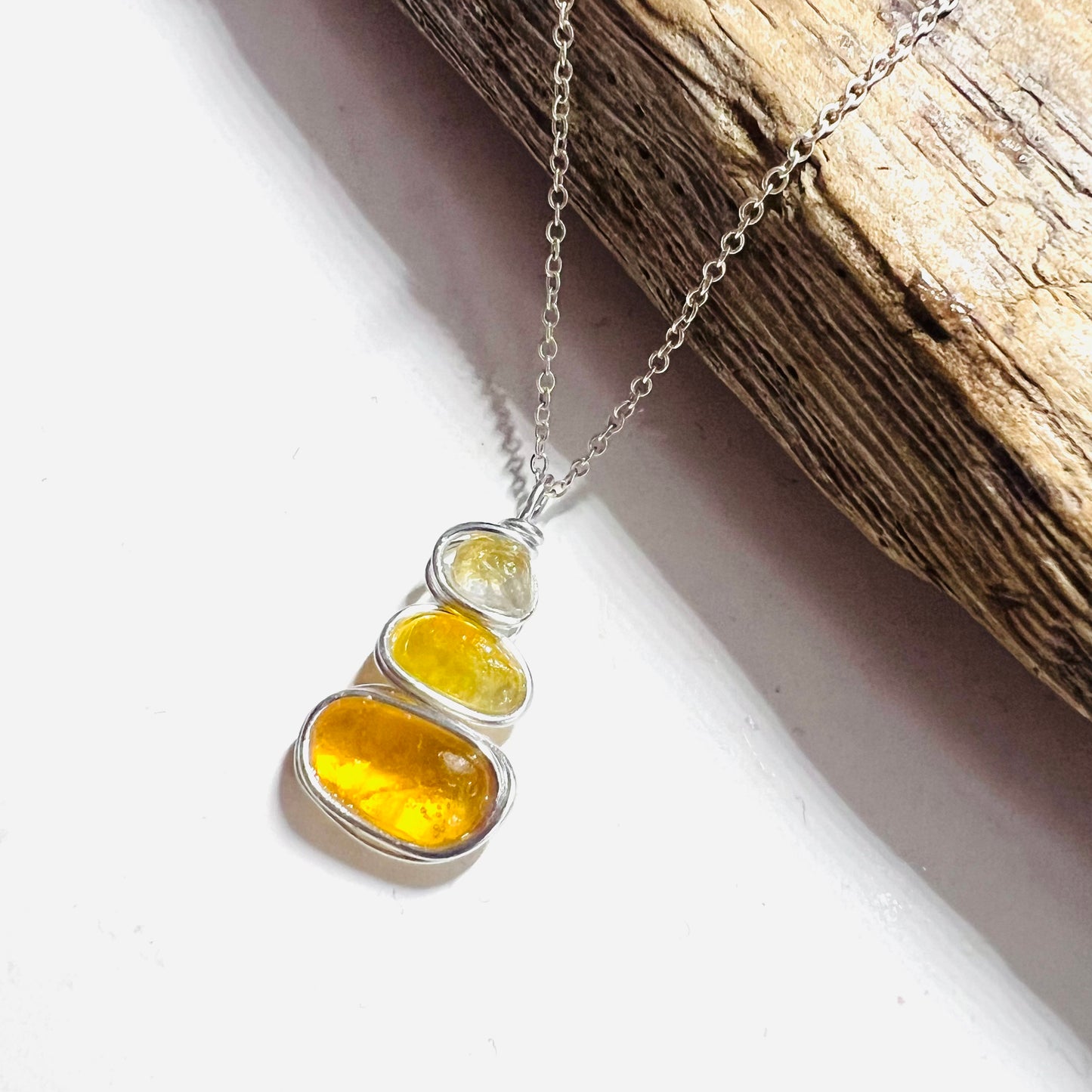 Rare Yellow Three Piece Seaham Sea Glass Pendant