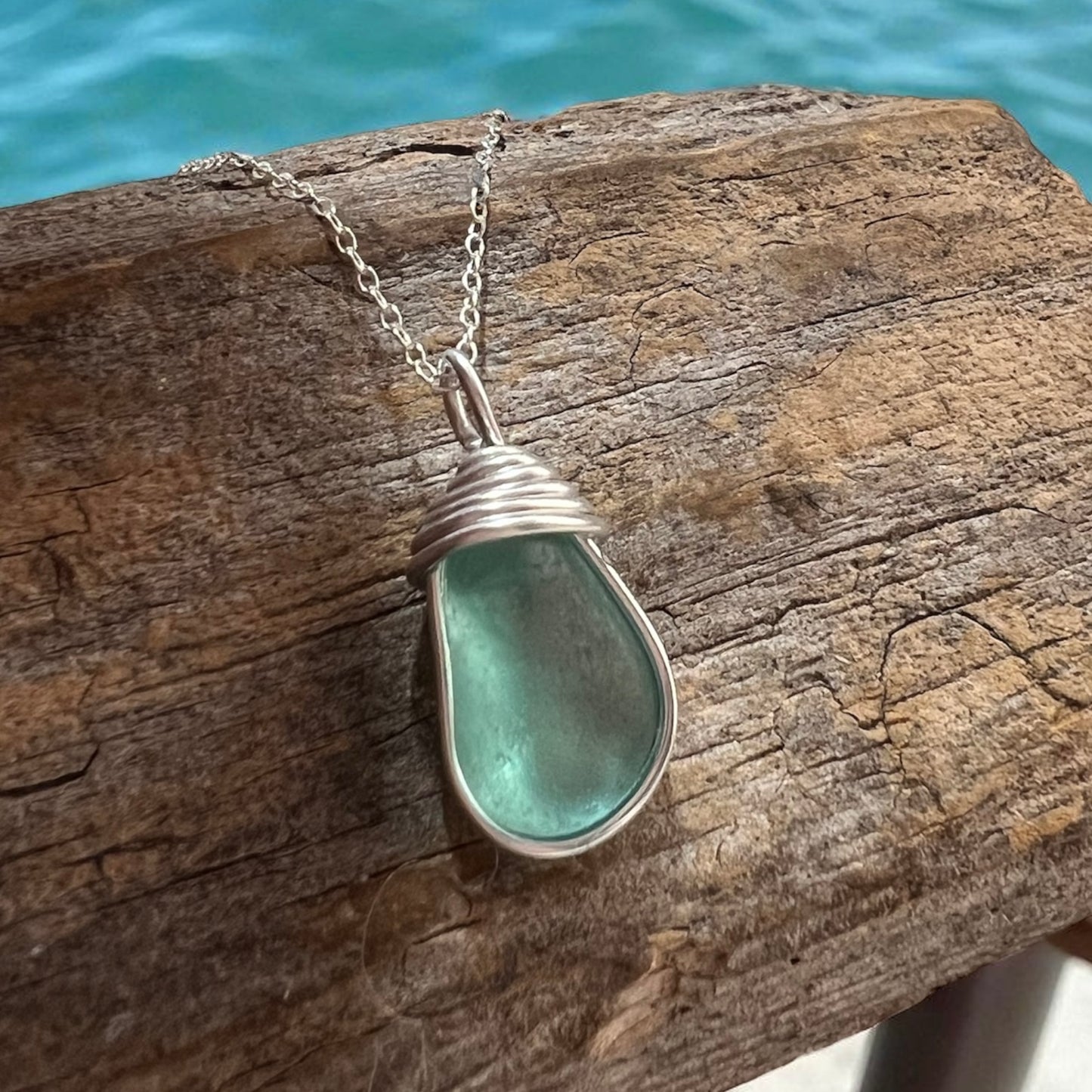 Devon Aqua Blue Sea Glass Pendant