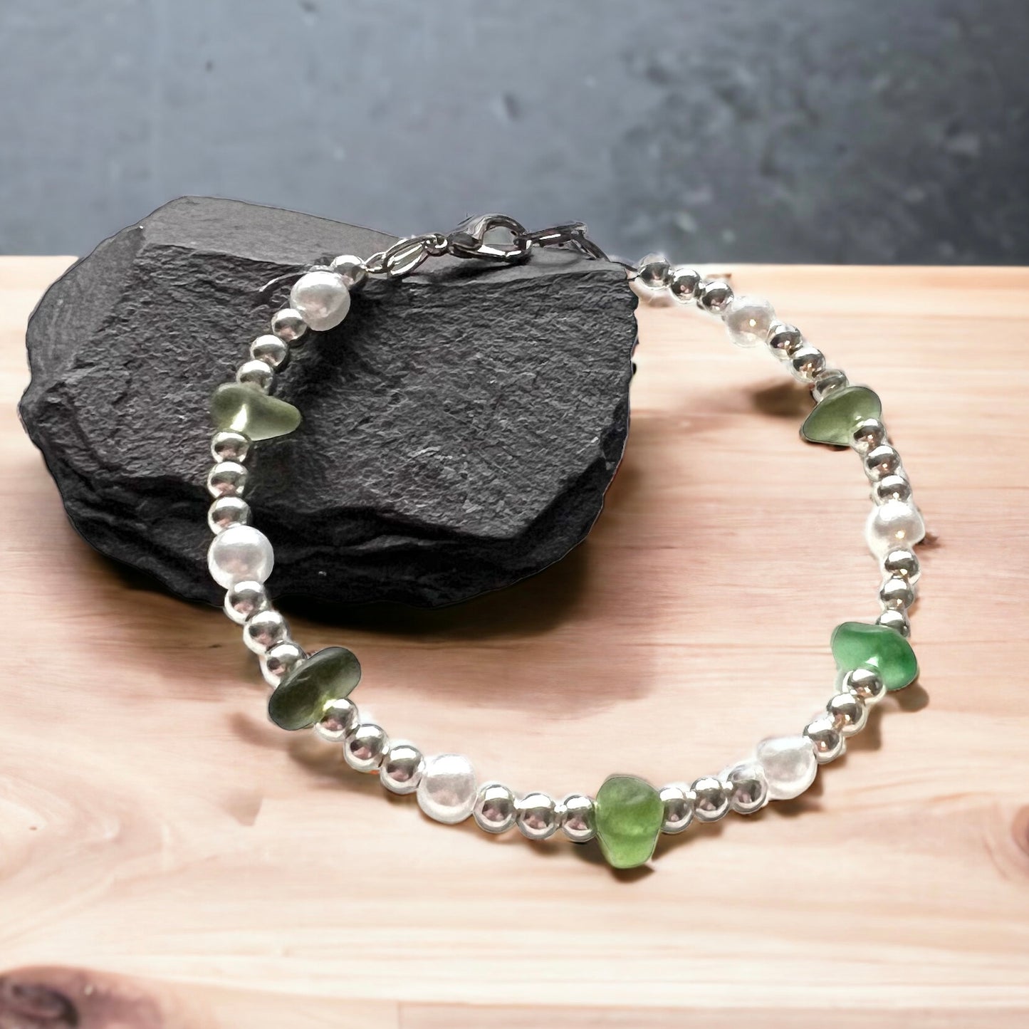 Seaham Sea Glass and Glass Pearl Bracelet