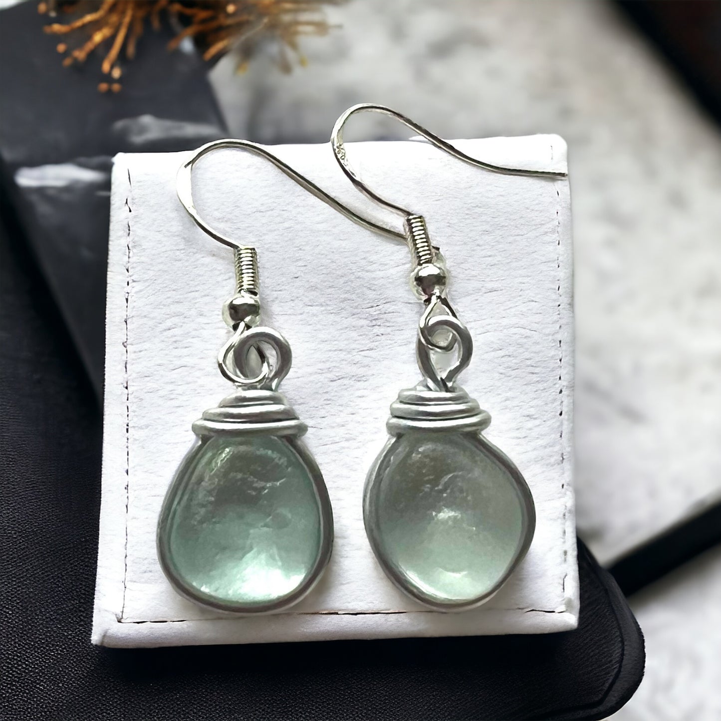 Aqua Sea Foam Seaham Sea Glass Earrings On Sterling Silver Hooks