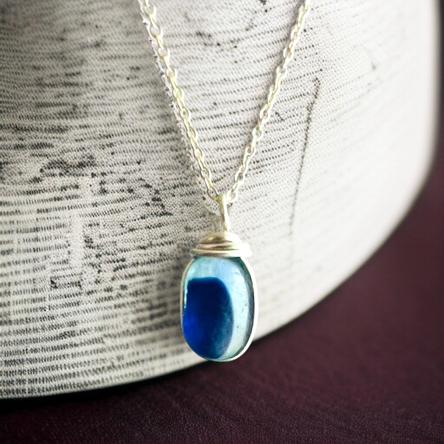 Two Tone Blue Seaham Sea Glass Multi Pendant