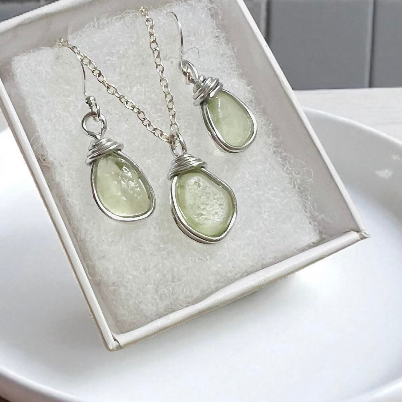 Pale Green Small Sea Glass Jewellery Set