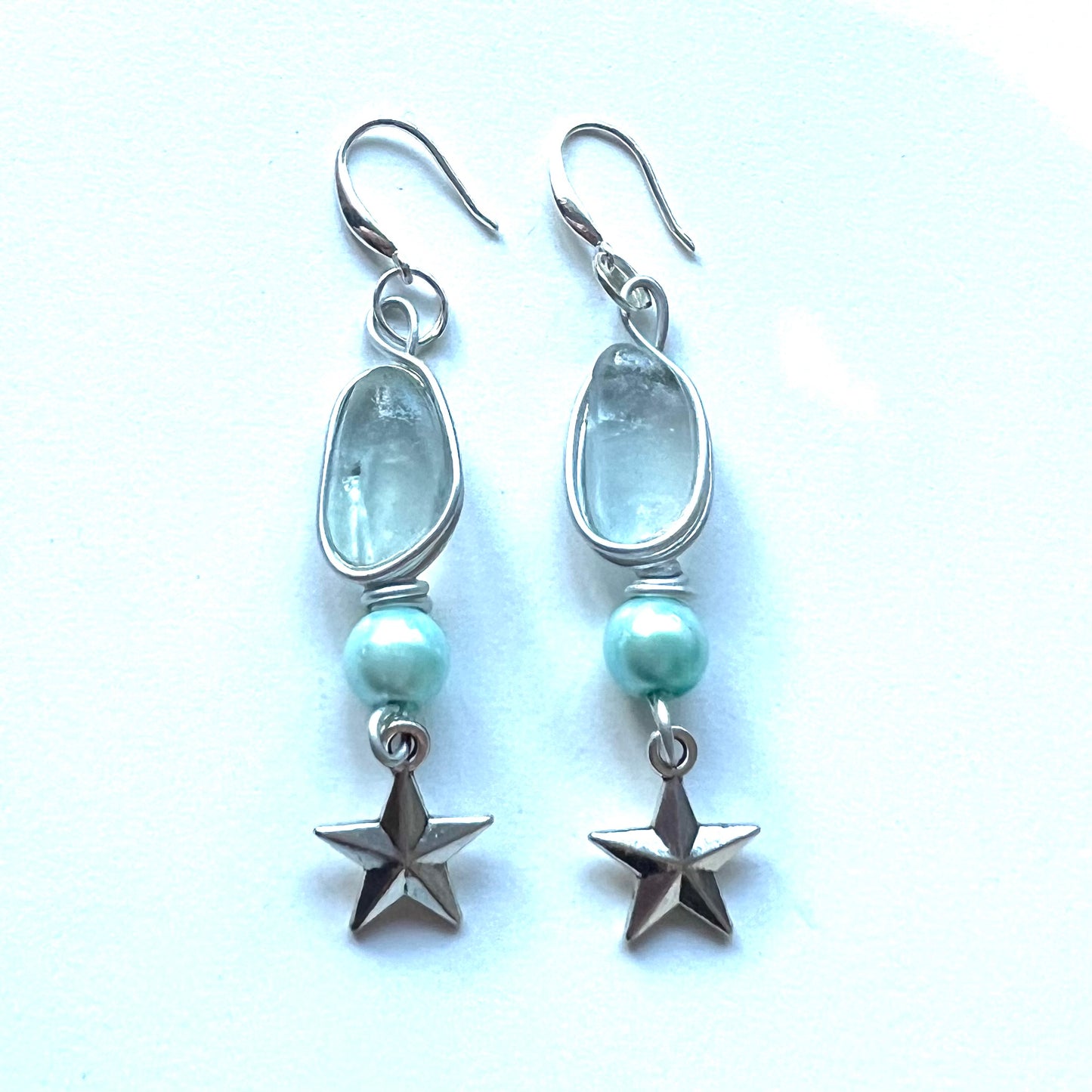 Sea Glass & Star Long Drop Earrings