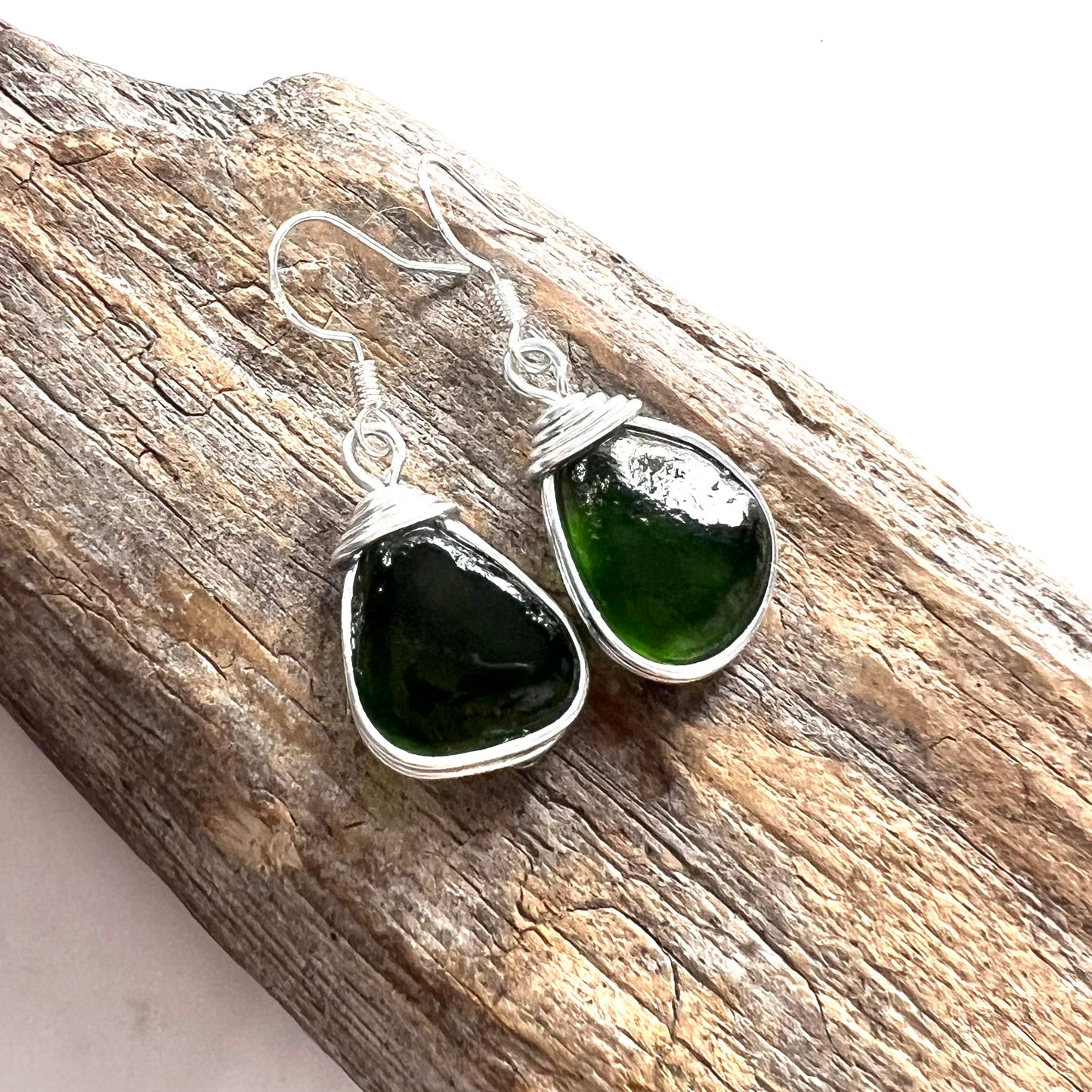 Chunky Green Seaham Sea Glass Earrings