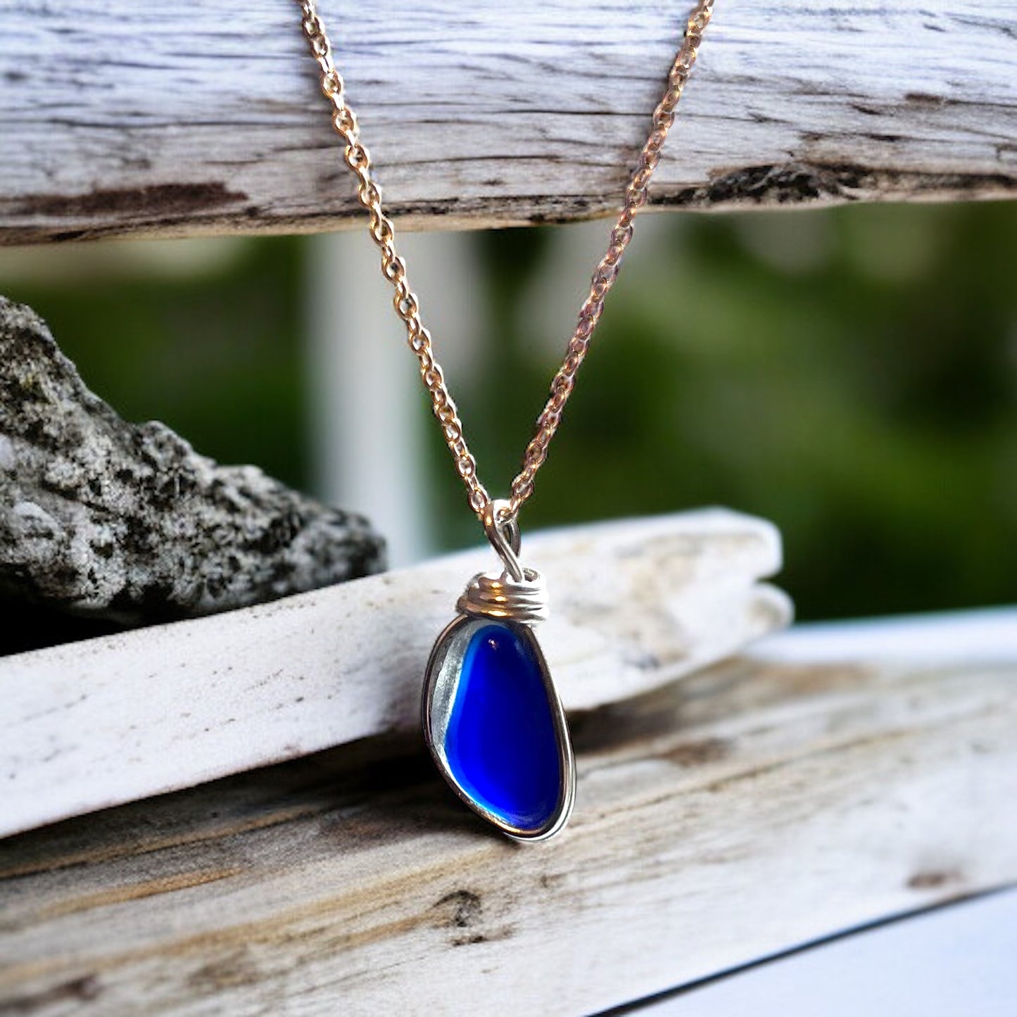 Deep Blue Seaham Sea Glass Multi Pendant