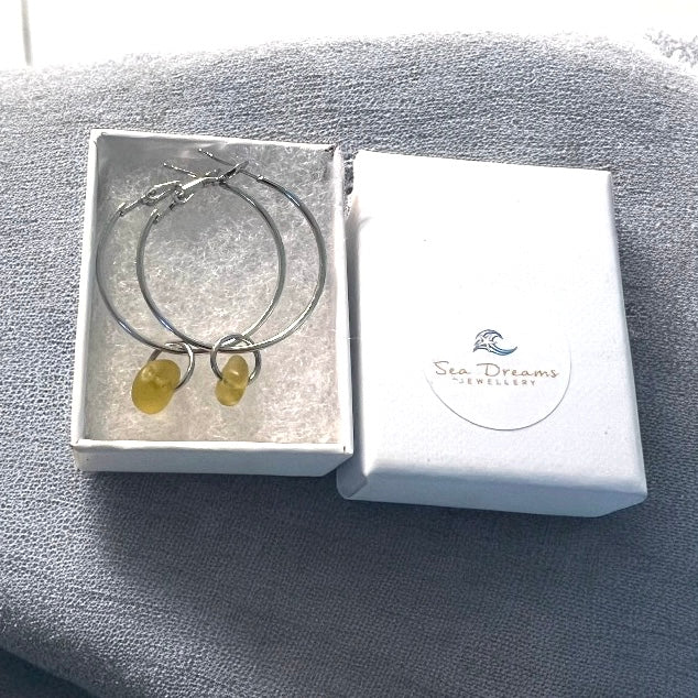 Yellow Seaham Sea Glass Hoop Earrings