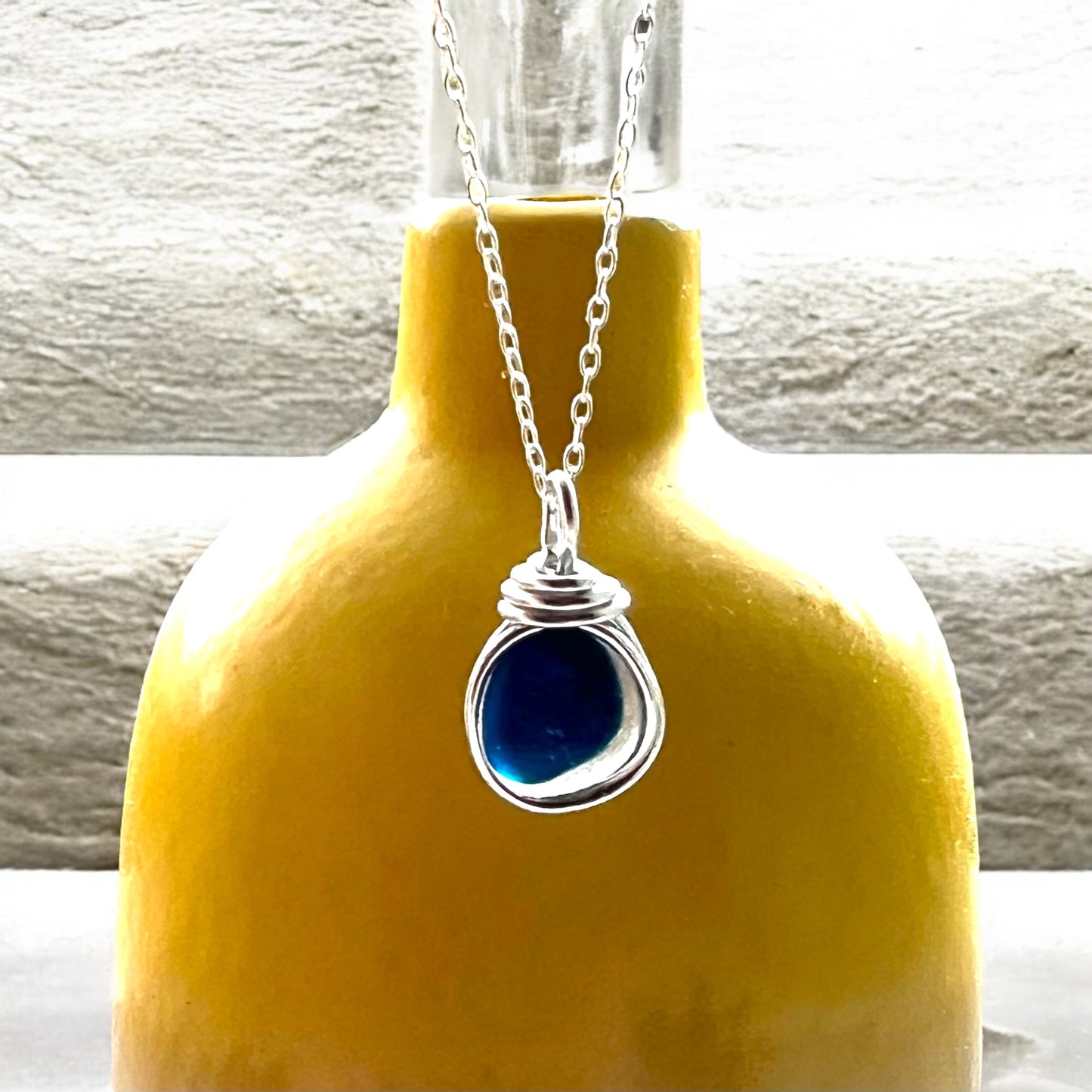Blue Seaham Sea Glass Multi Tone Pendant