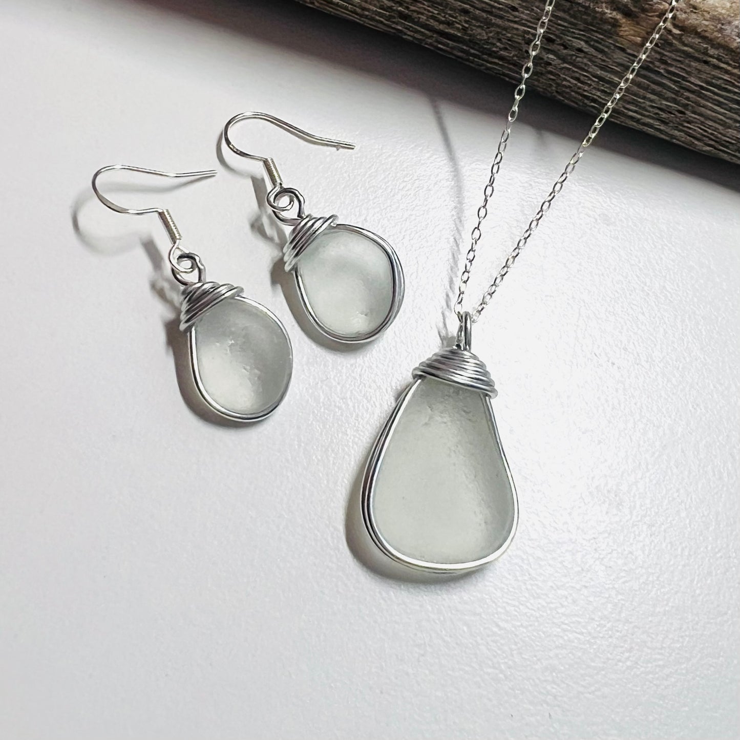 Frosty White Seaham Sea Glass Jewellery Set