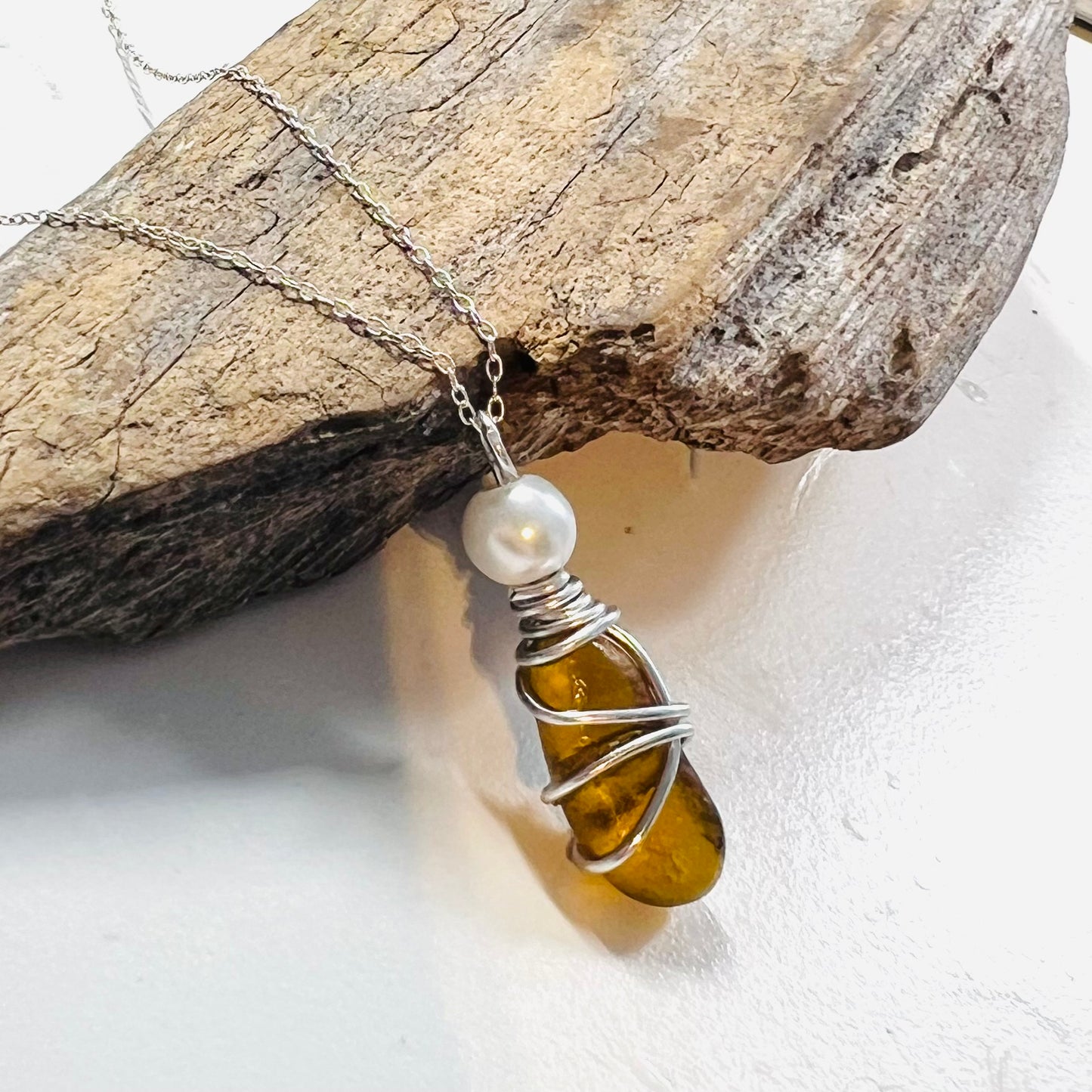 Honey Shade of Seaham Sea Glass Pendant