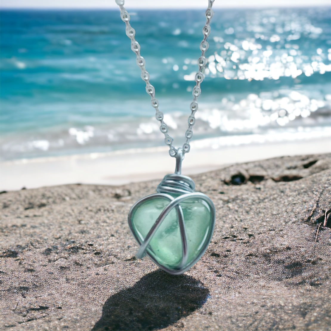 Cornish Sea Glass Green Heart Pendant