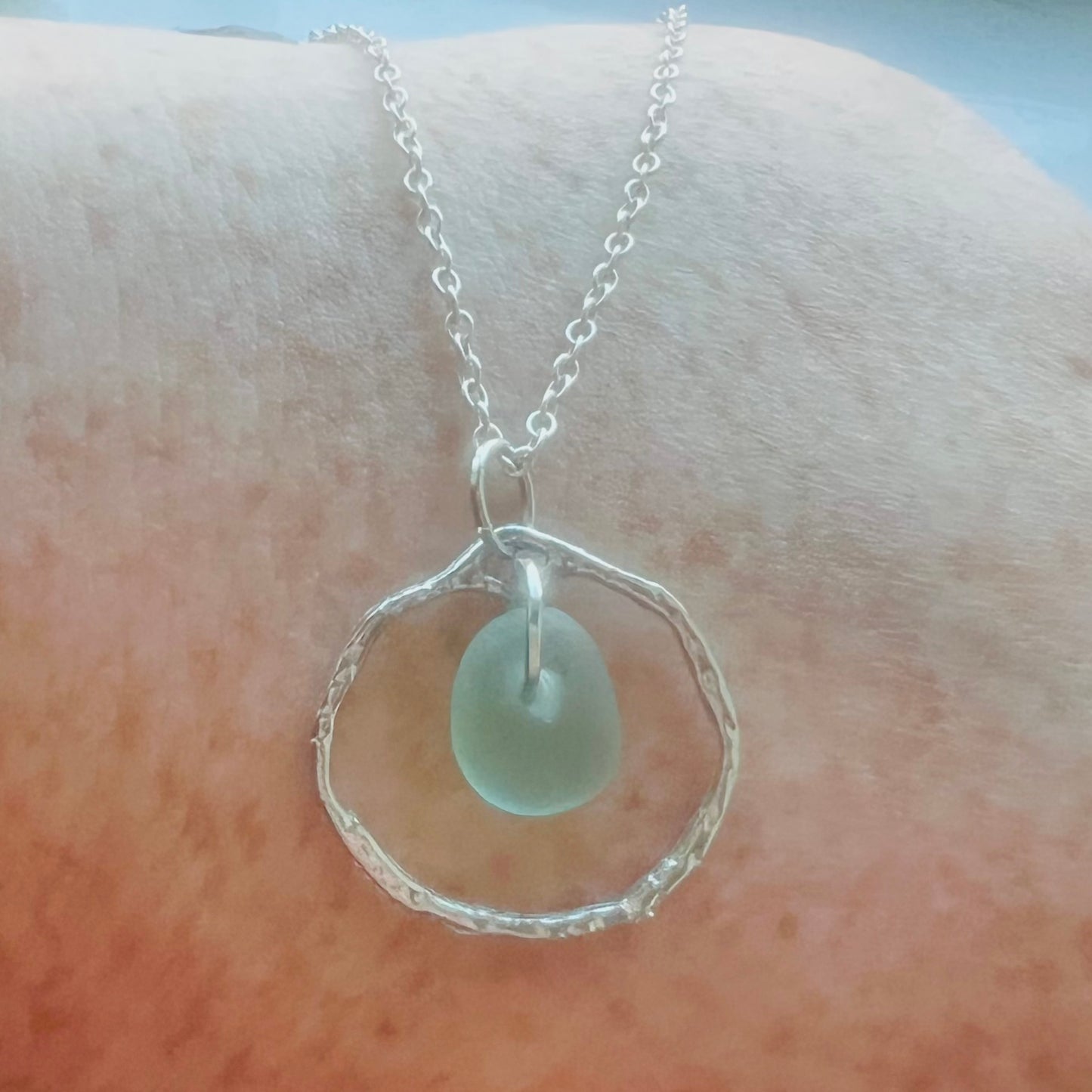 Pale Aqua Seaham Sea Glass Seafoam Shade Frame Pendant