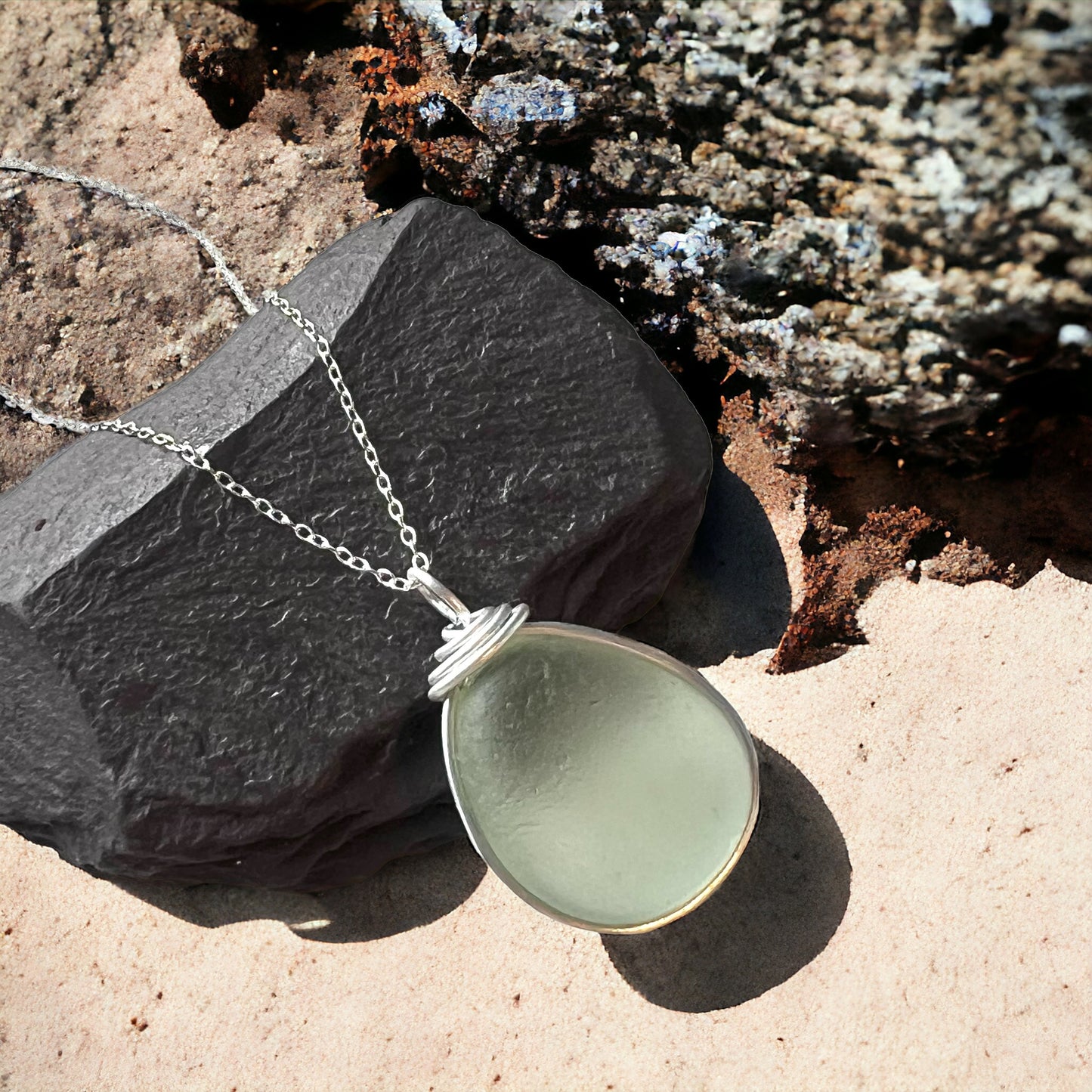 Seafoam Chunky Seaham Sea Glass Pendant