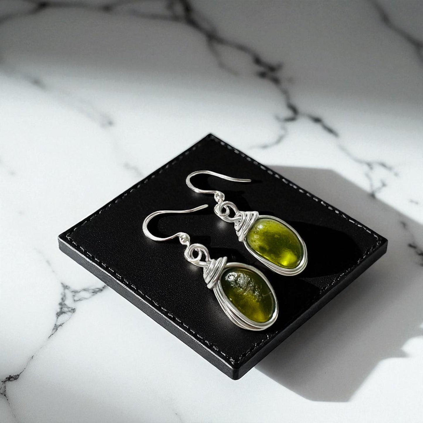 Green Seaham Sea Glass Earrings