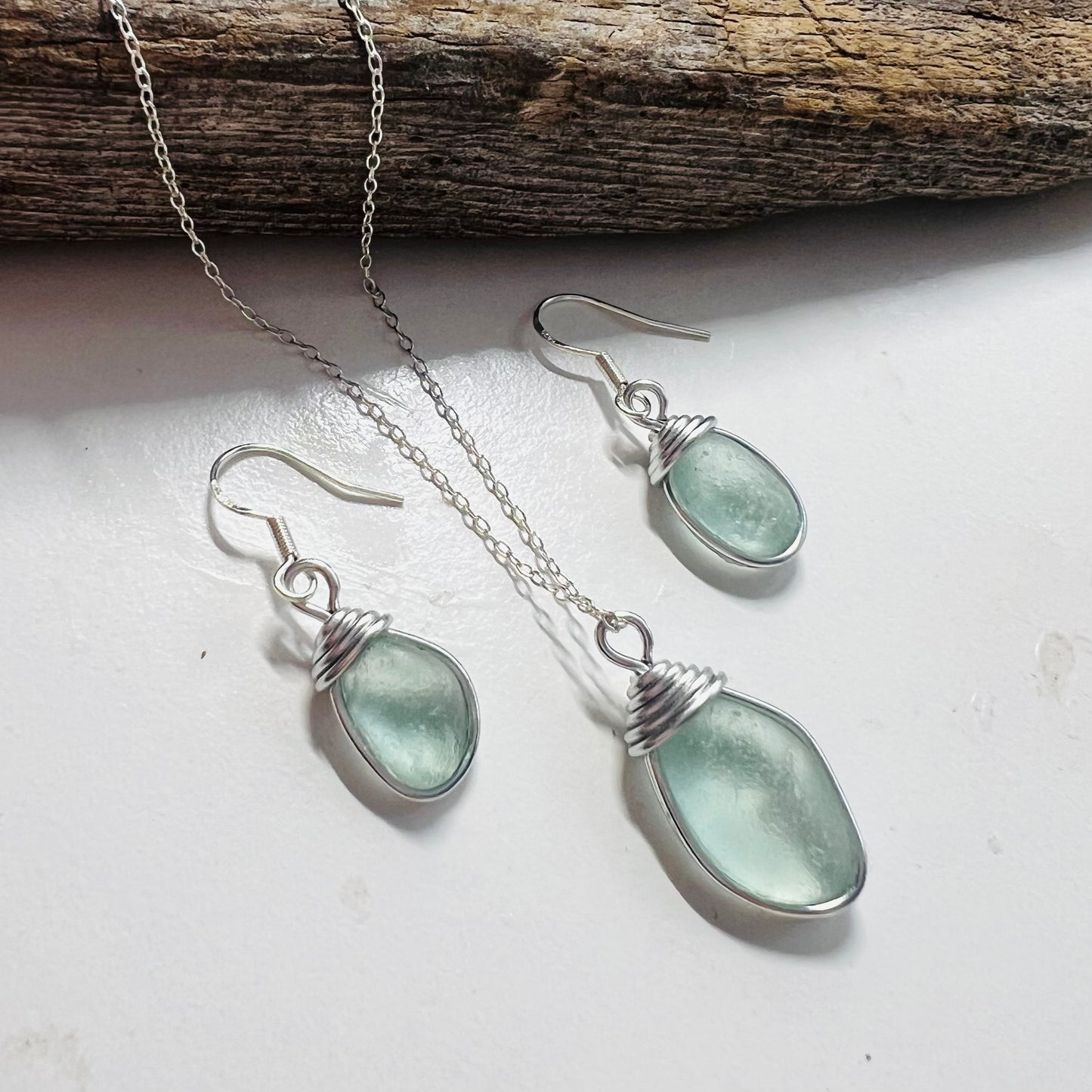 Aqua Seafoam Seaham Sea Glass Jewellery Set