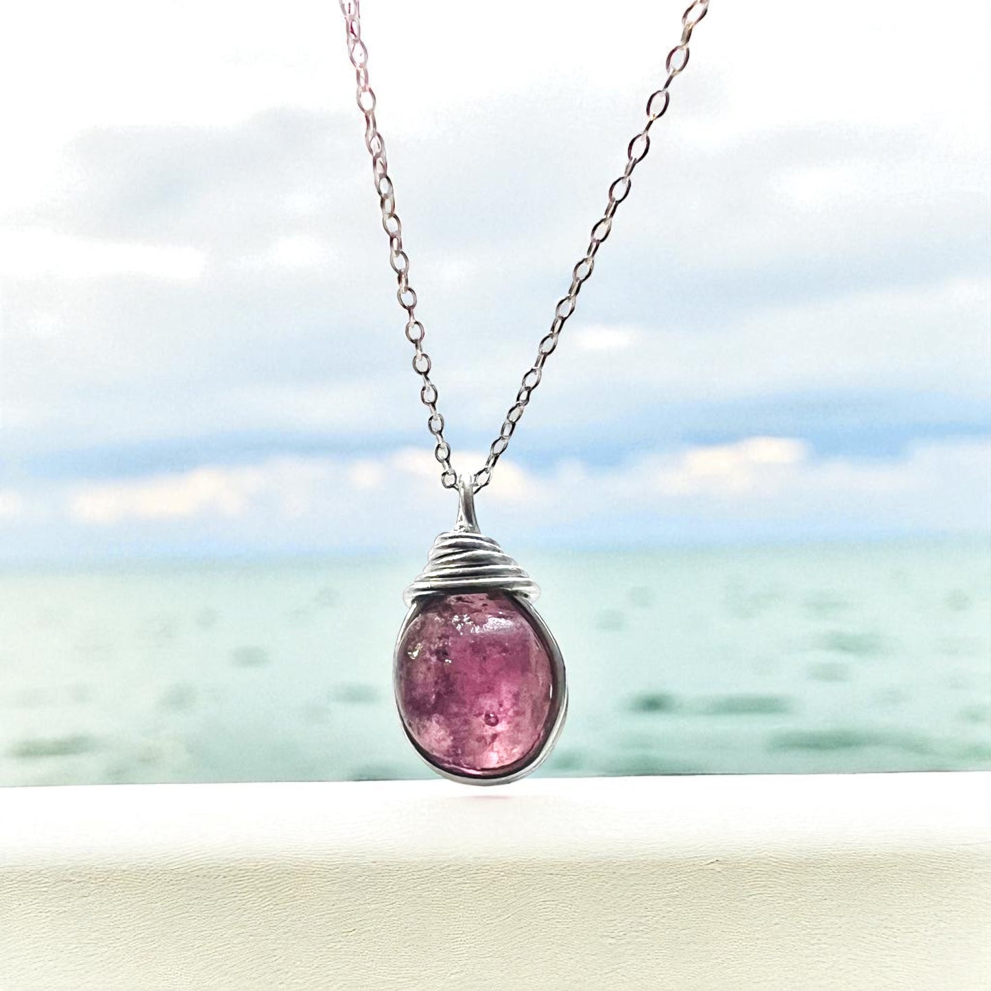 Rare Plum Purple Seaham Sea Glass Pendant .