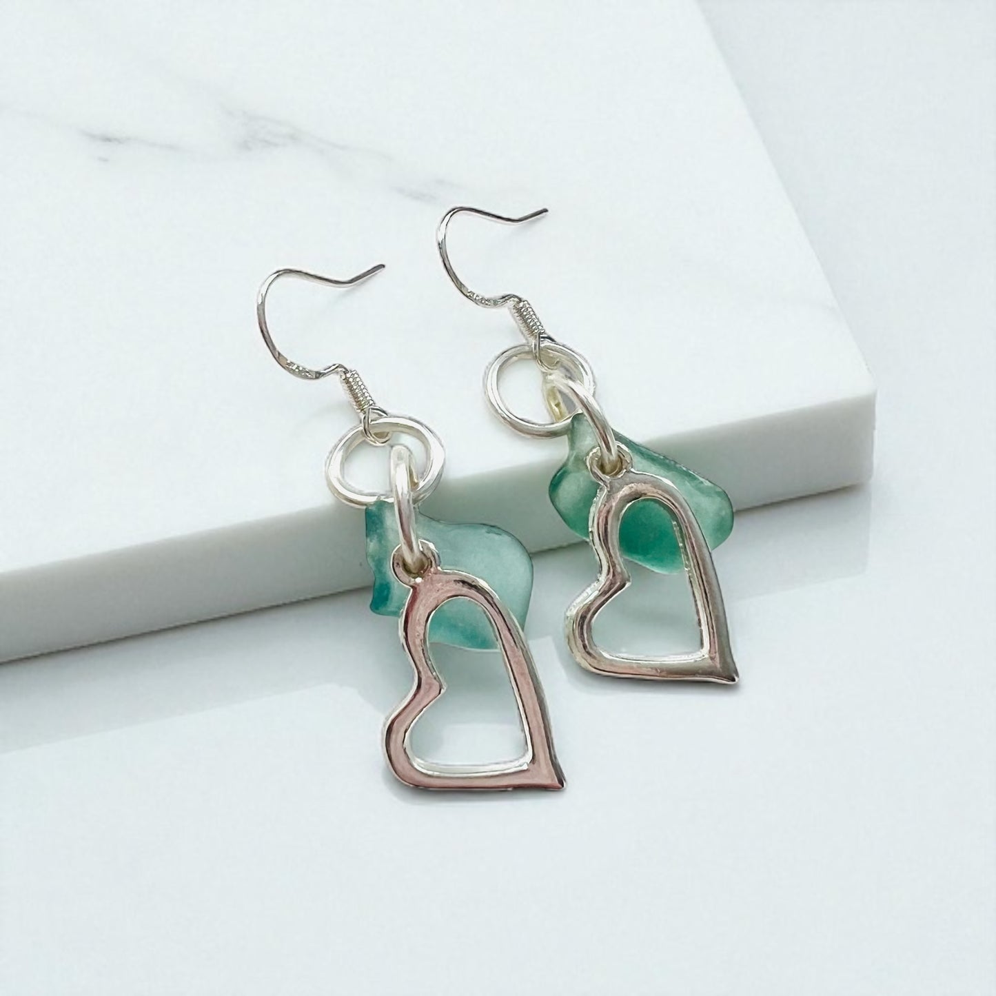 Seaham Sea Glass and Heart Earrings