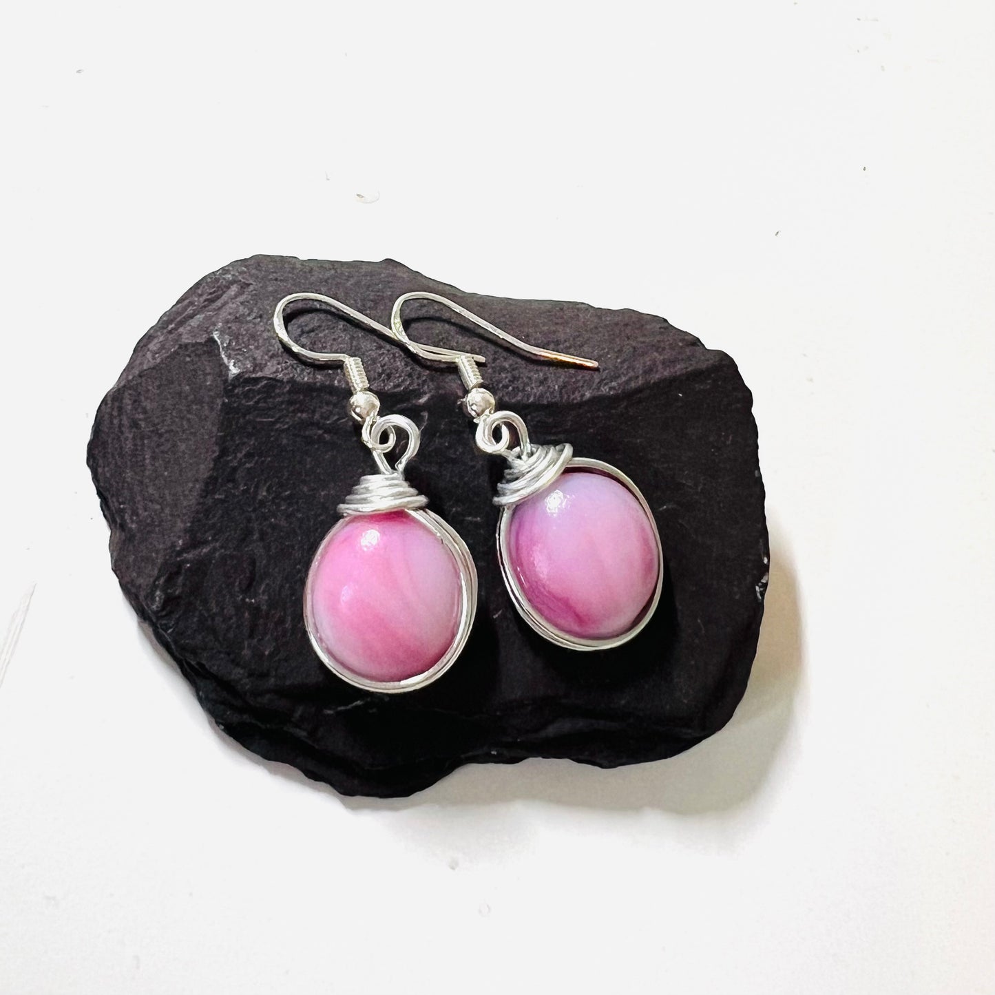 Pale Pink Milky Sea Glass Multi Tone Jewellery Set